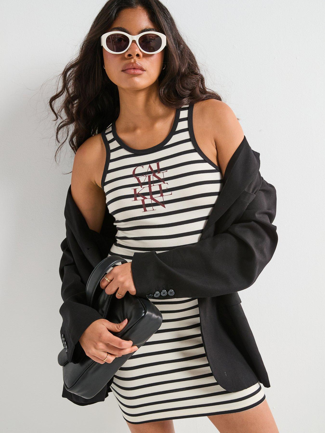 undefined Cotton Rib Stripe Dress - Black