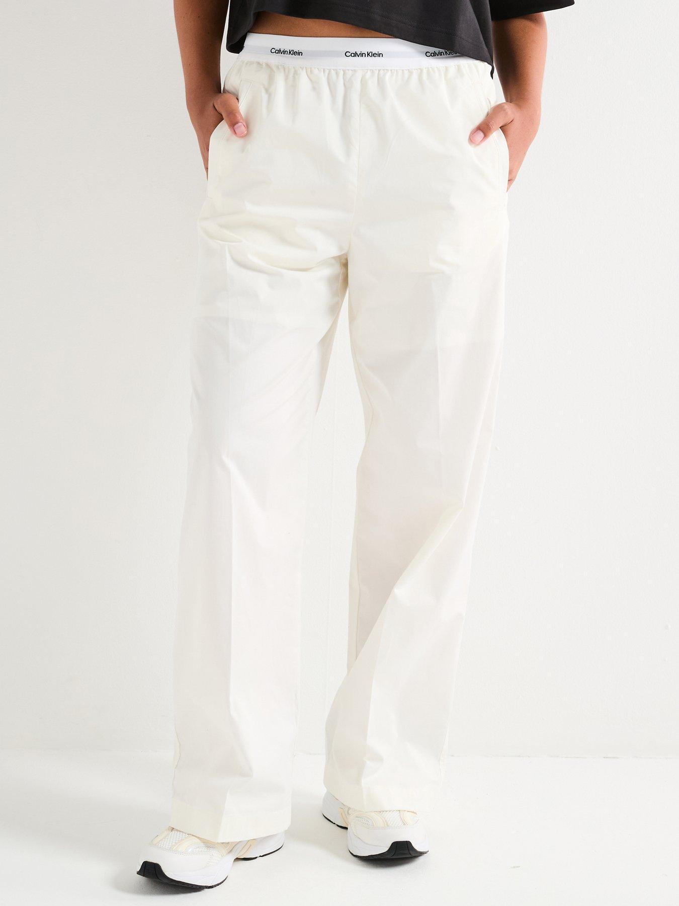 undefined Logo Waistband Relaxed Cotton Pants - White