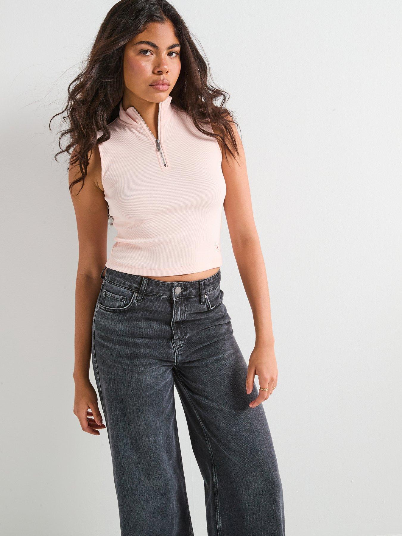 undefined Sleeveless Quarter Zip Top - Pink