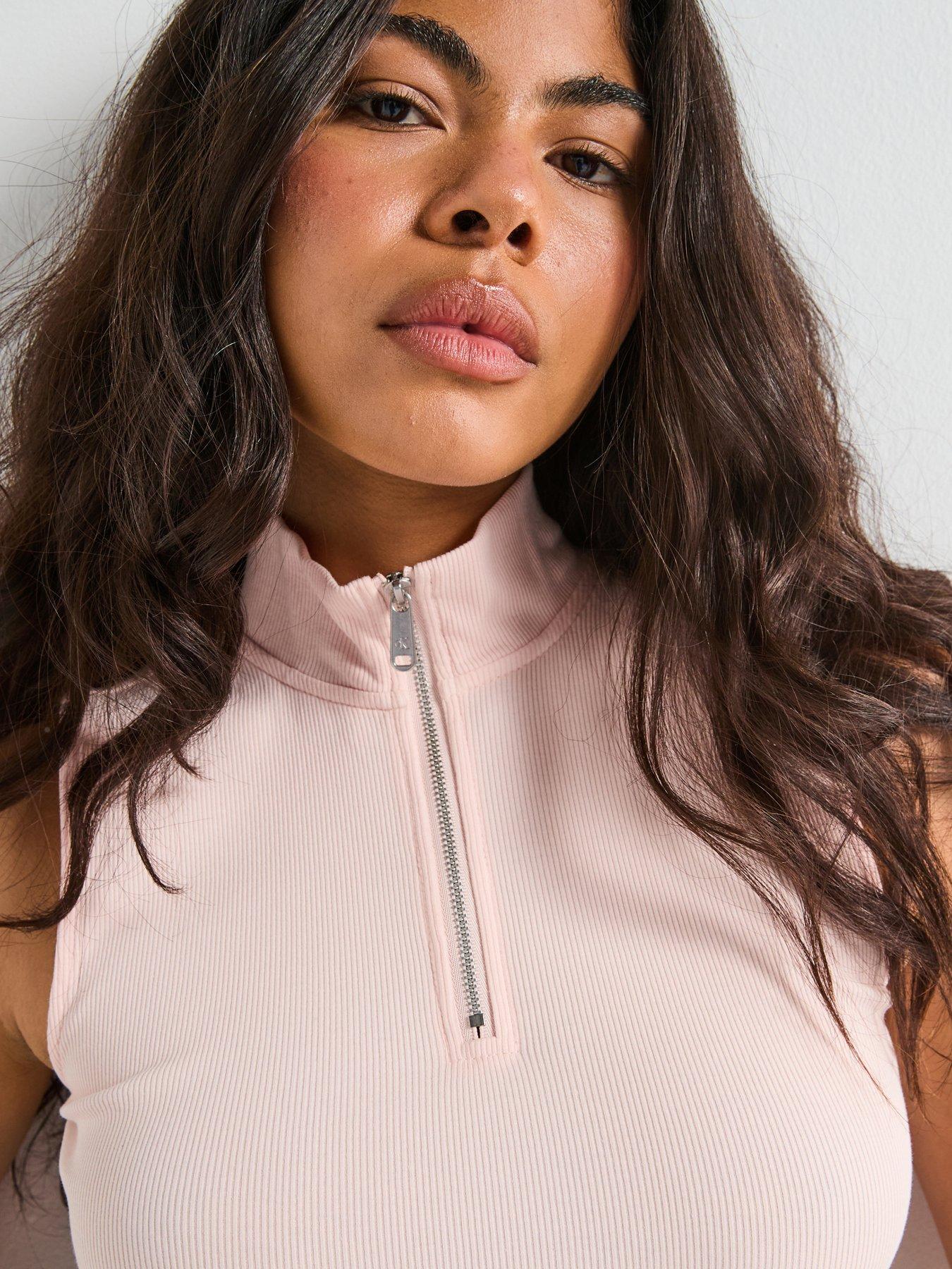 Image 5 of 6 of Calvin Klein Jeans Sleeveless Quarter Zip Top - Pink