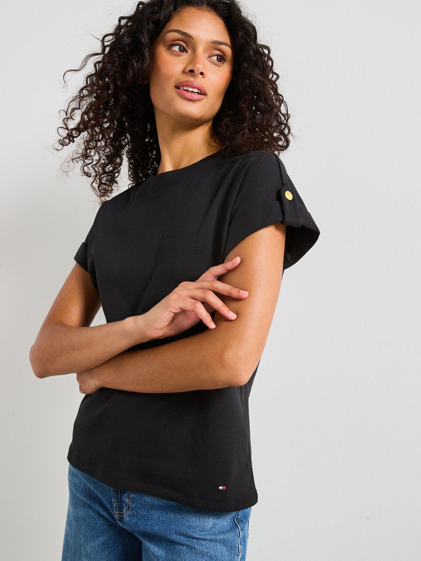 undefined Gold Button Tee - Black