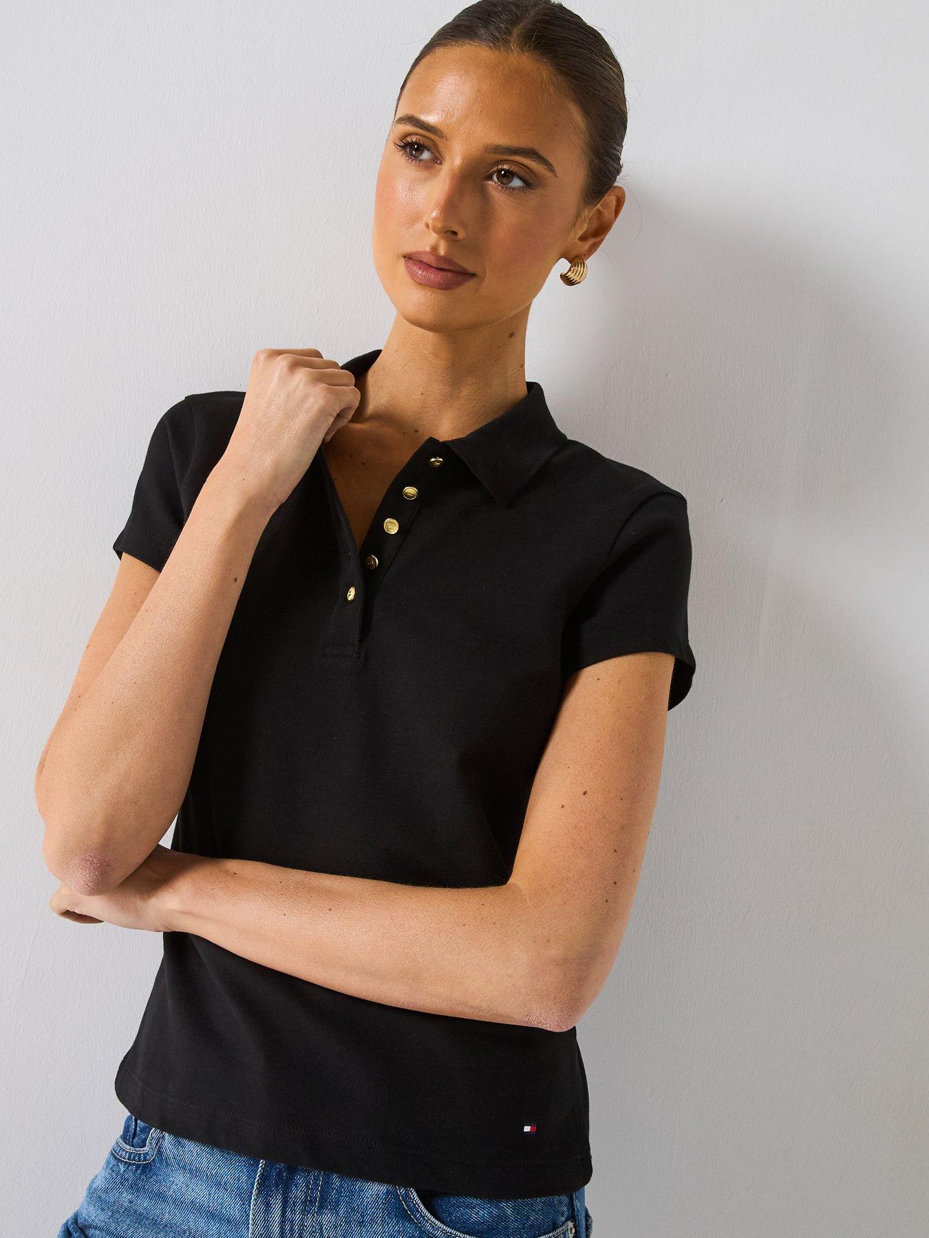 undefined Slim Fit Gold Button Polo Shirt - Black