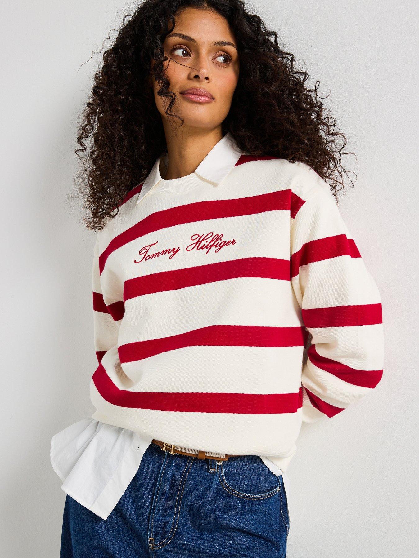 Tommy Hilfiger Logo Embroidery Crew Neck Pique Sweatshirt Red Very