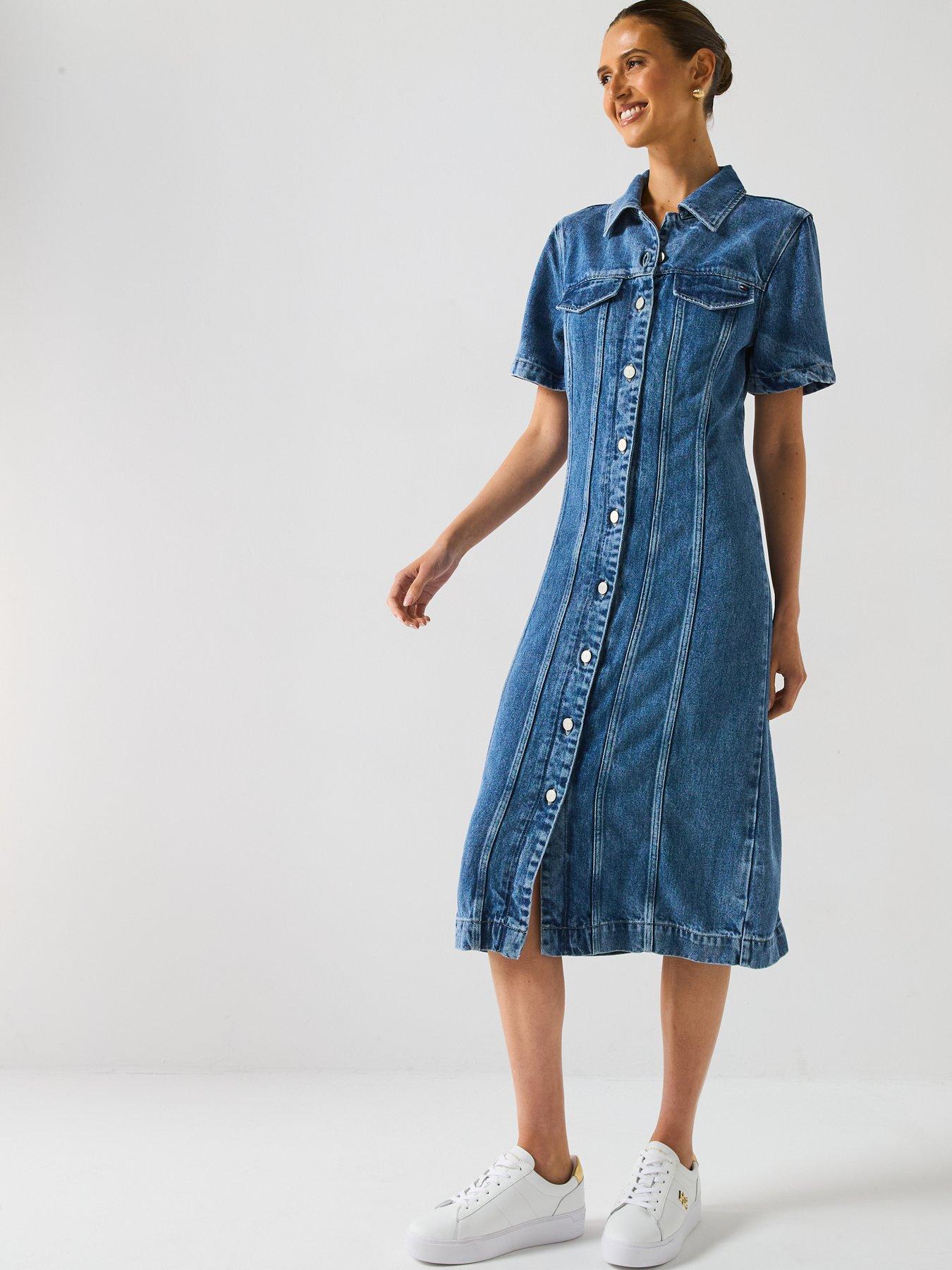 Tommy Hilfiger Lana Short Sleeve Denim Midi Shirt Dress Blue Very