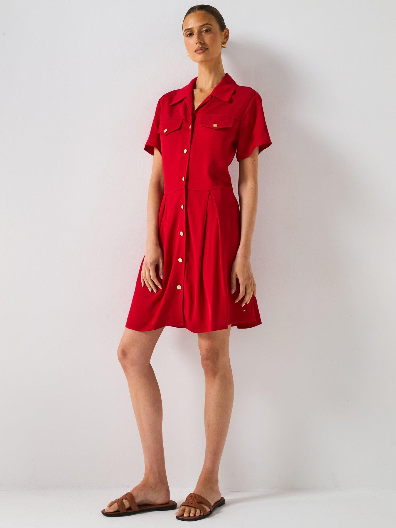 Tommy Hilfiger Viscose Twill Shirt Mini Dress, Red, Size Eu 34 = Uk 6, Women