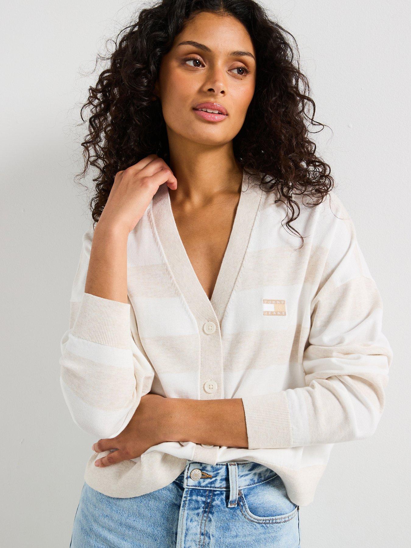 undefined Striped Knit Cardigan - Beige