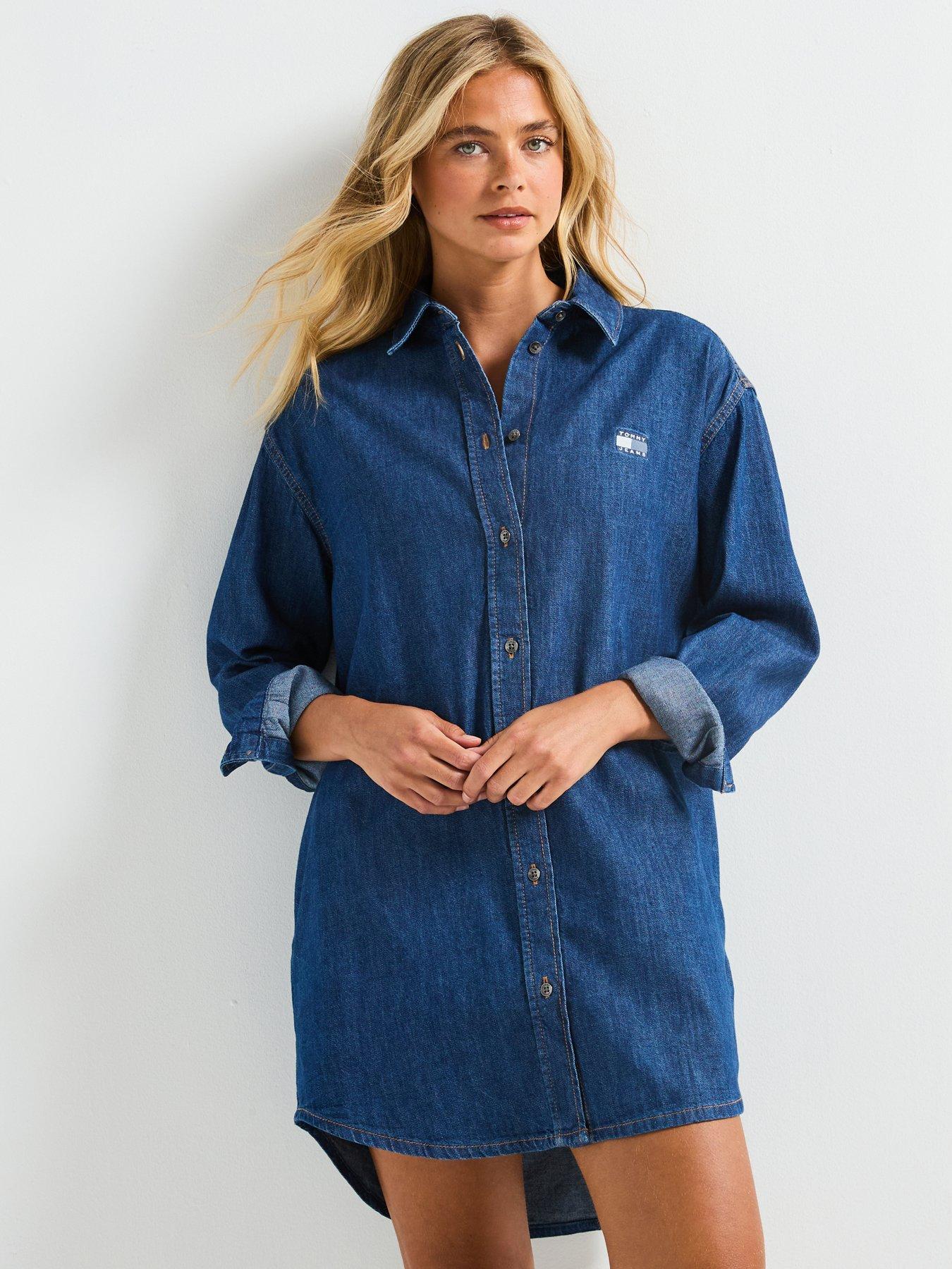 Image 1 of 6 of Tommy Jeans Relaxed Shirt Dress - Blue