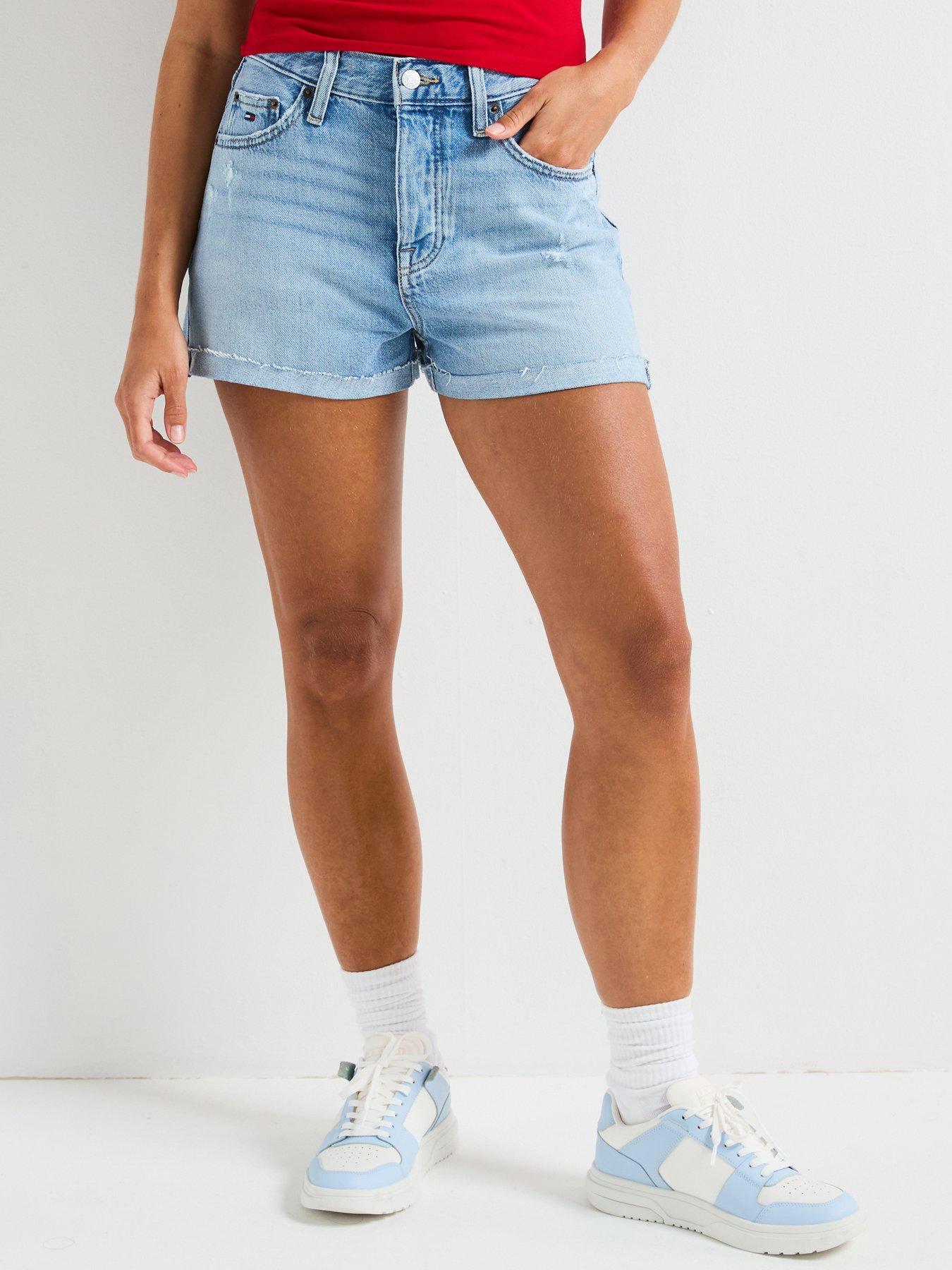 undefined Raw Hem Denim Shorts - Blue
