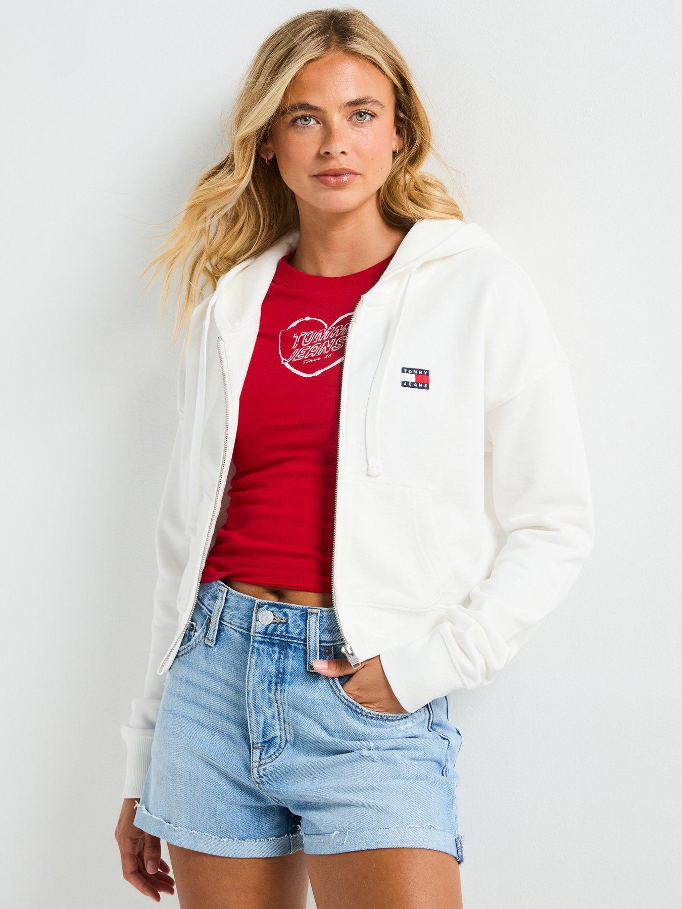 undefined Boxy Crop Zip Through Hoodie - White