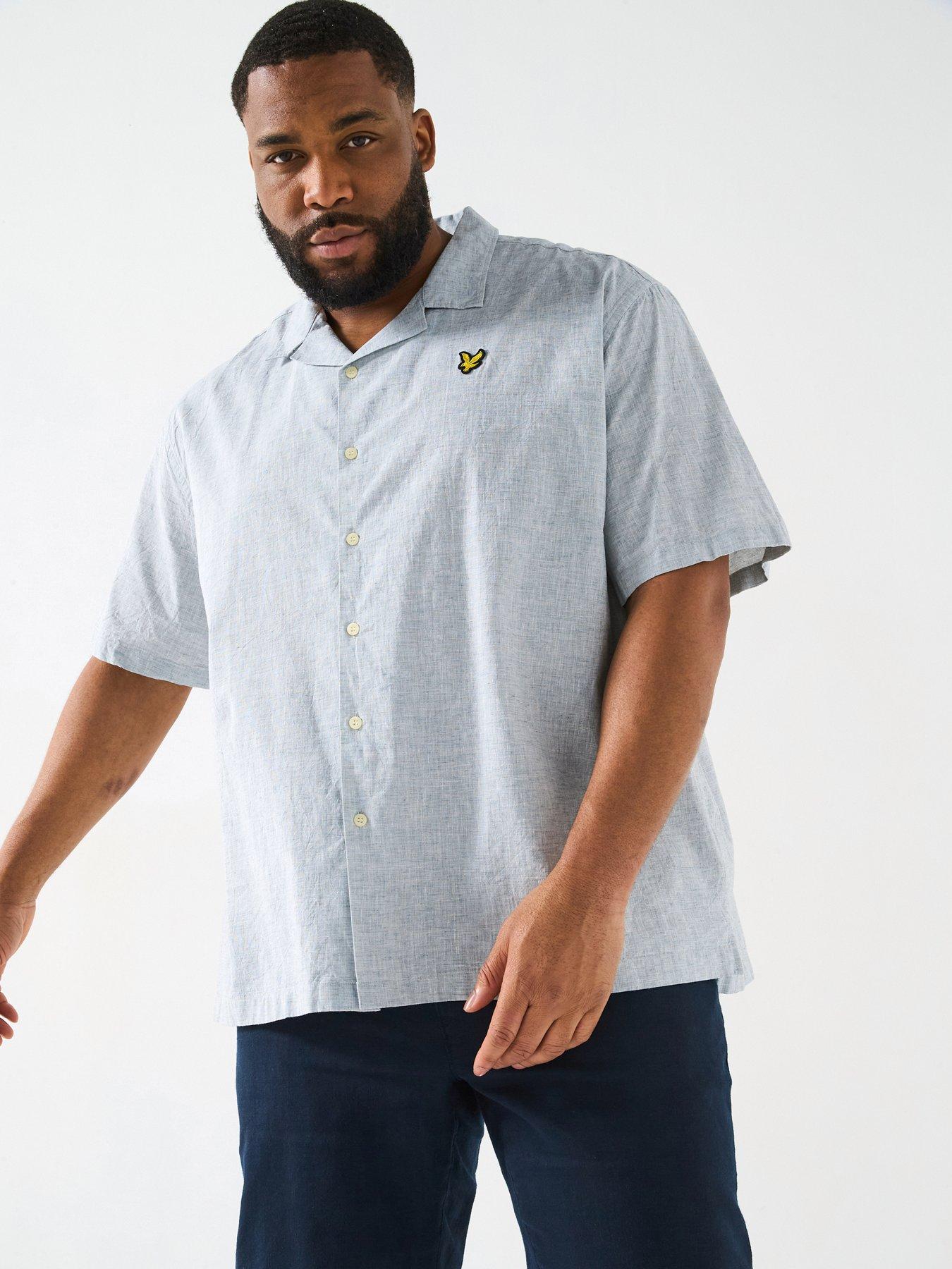 undefined Lyle  &  Scott Big  &  Tall Linen Blend Oxford Revere Shirt -grey