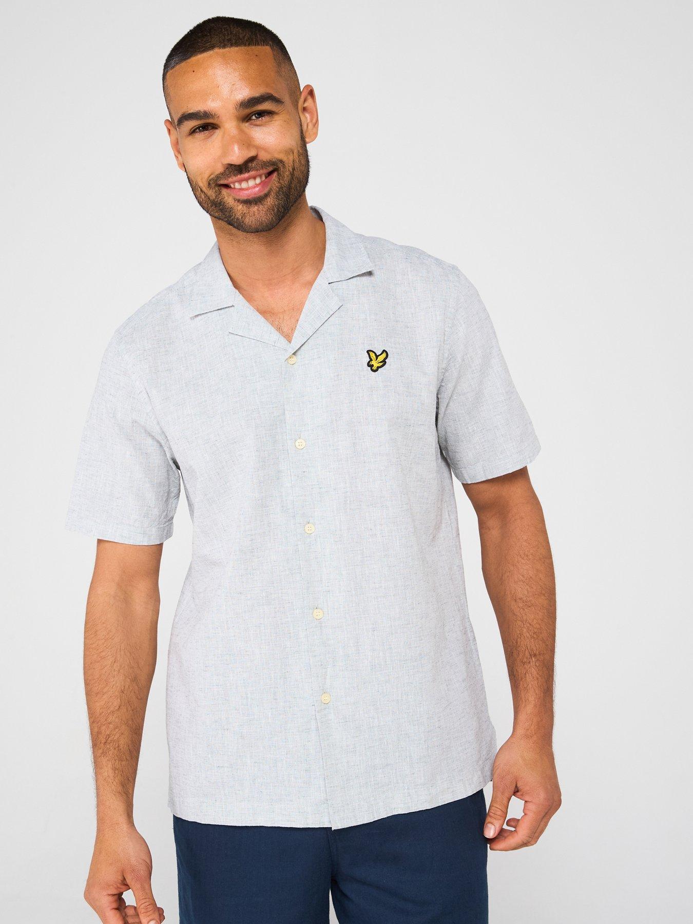 undefined Linen Blend Oxford Revere Shirt - Grey