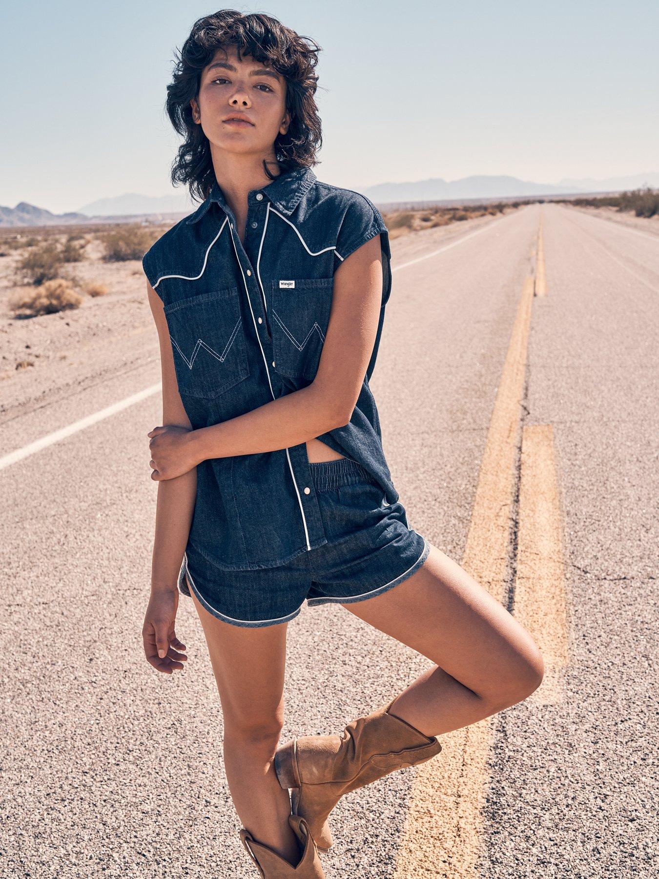 undefined Sleeveless Denim Shirt- Blue