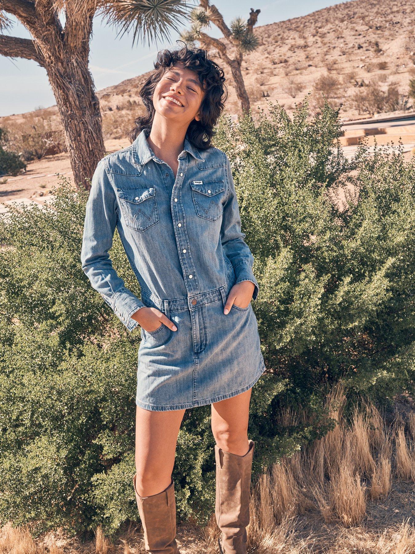Wrangler Long Sleeve Denim Dress- Blue
