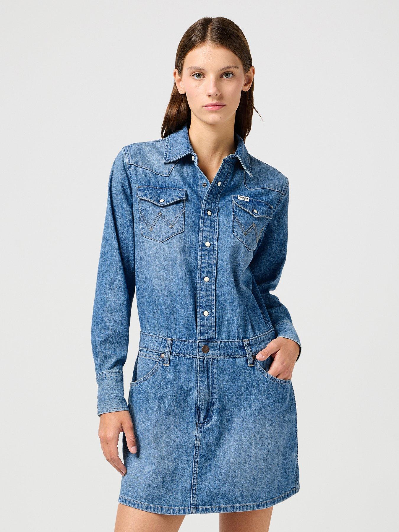 white christmas dresses Wrangler Girl's Long Sleeve Western Denim Dress