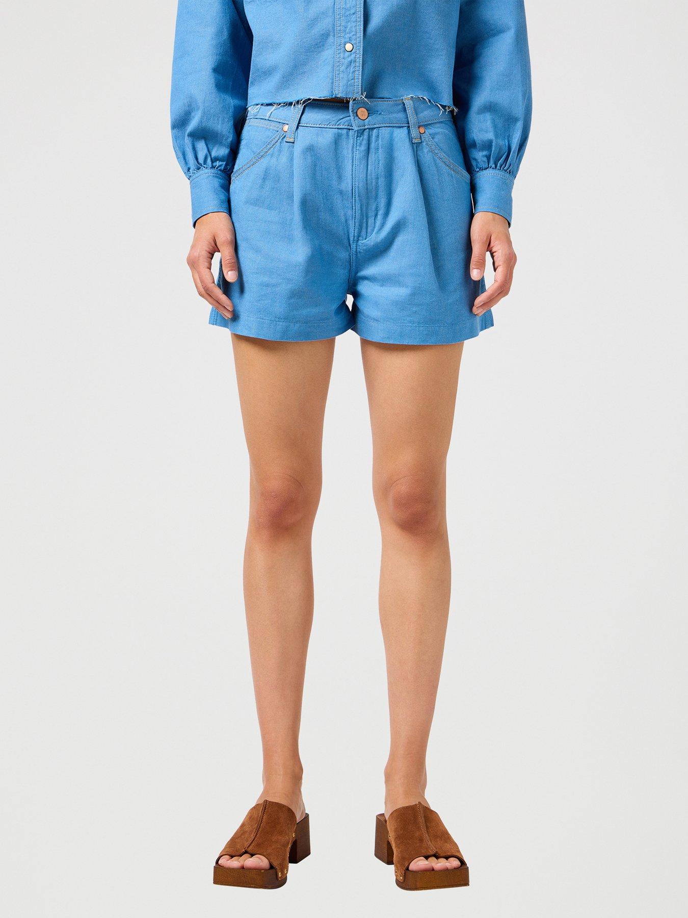 undefined Pleated Denim Shorts - Blue