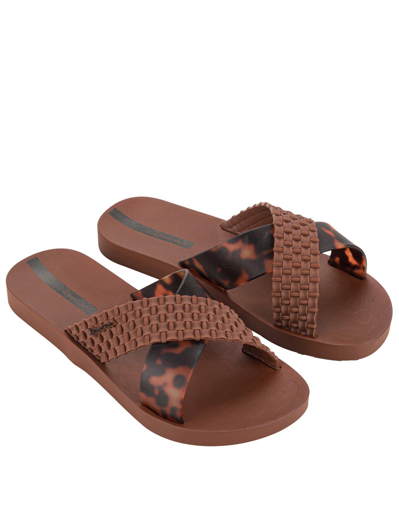 undefined Crossover Tortoise Shell Print Slide - Brown
