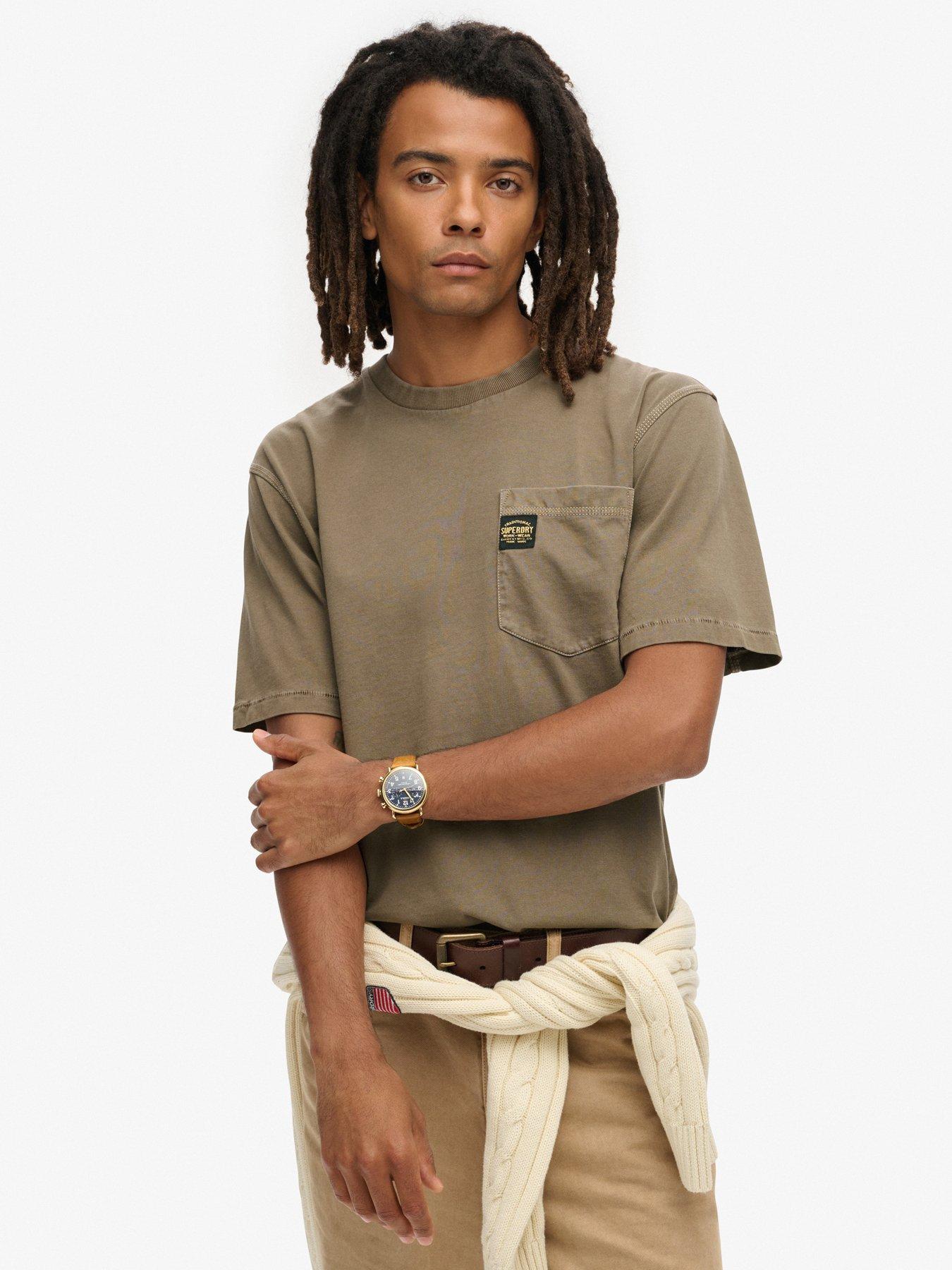 undefined Contrast Stitch Pocket T-Shirt - Brown