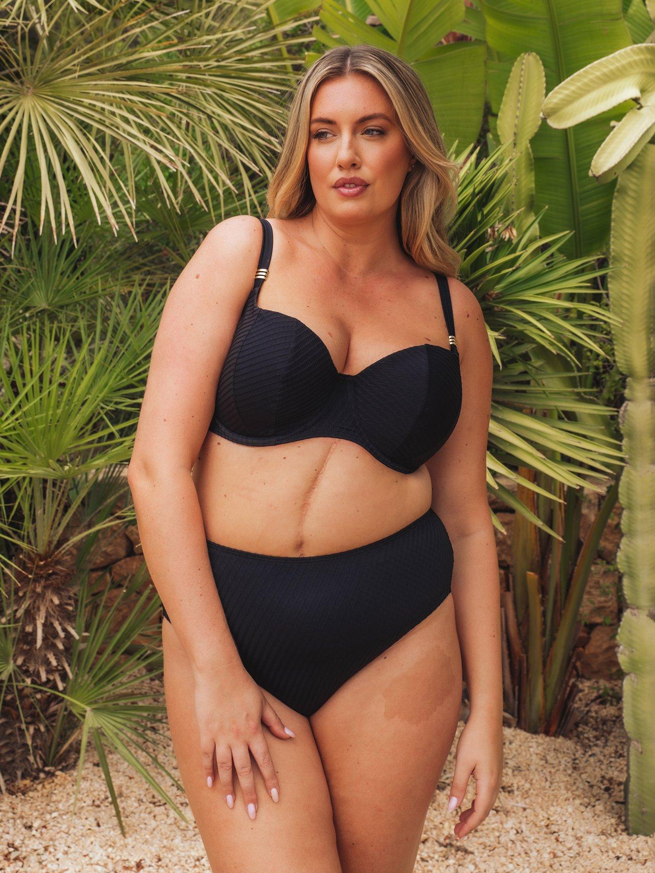 Image 1 of 6 of Curvy Kate Jet Set Padded Balcony Bikini Top - Black