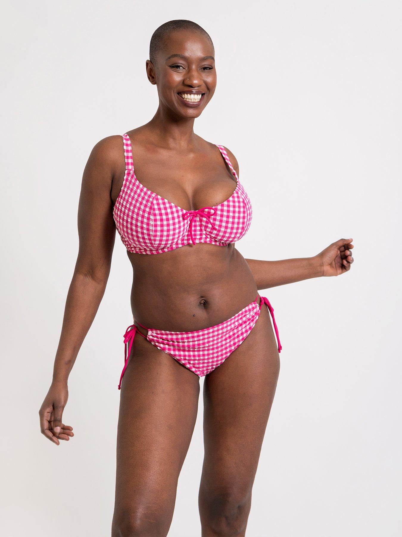 Image 1 of 6 of Curvy Kate Holiday Check Tie-side Bikini Brief - Raspberry Pink