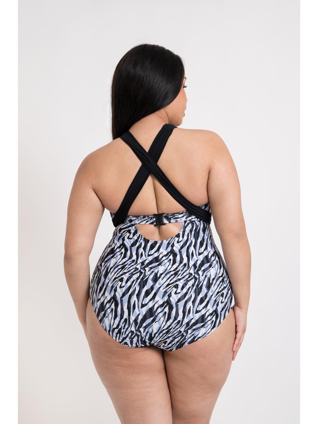 Image 2 of 6 of Curvy Kate Wrapsody Bandeau Strapless Multiway Swimsuit - Zebra Print