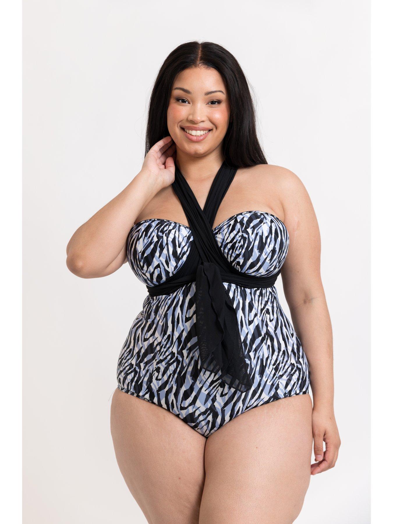 Image 3 of 6 of Curvy Kate Wrapsody Bandeau Strapless Multiway Swimsuit - Zebra Print
