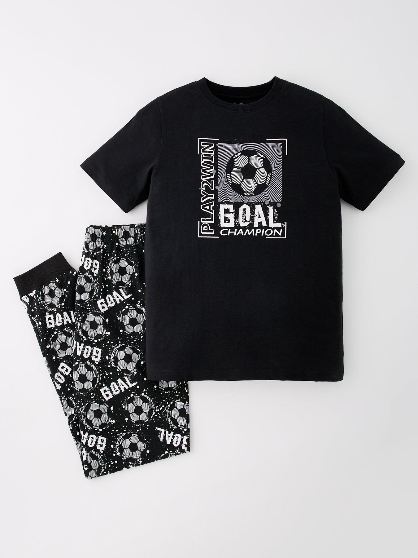 V by Very Boys Short Sleeve Football Pyjamas - Black