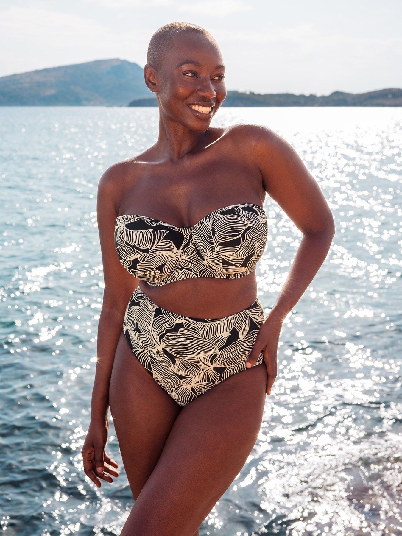 Curvy Kate Ripple Reef Bandeau Bikini Top Black Print Very