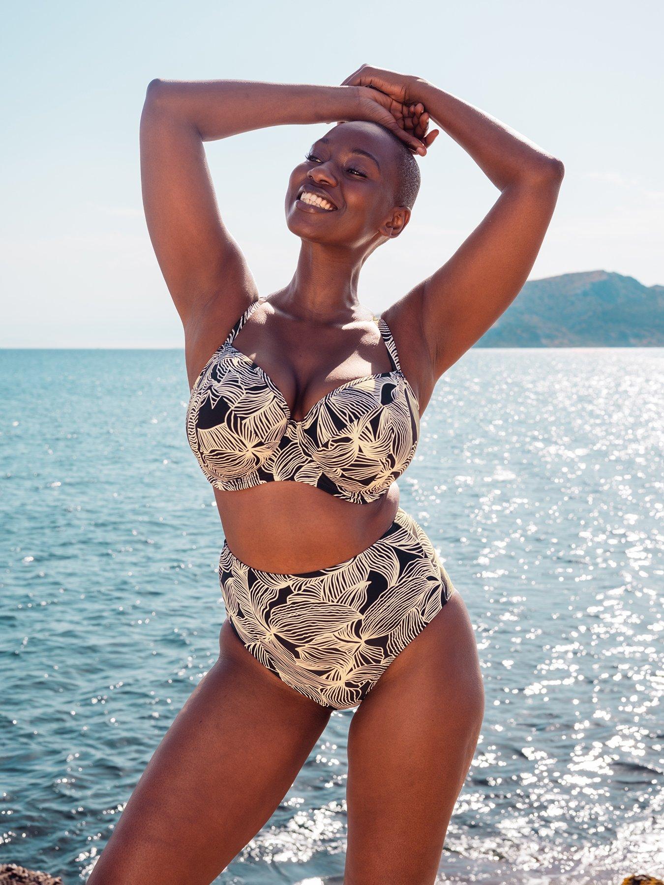 Curvy Kate Ripple Reef High Waist Bikini Brief Black Print Very