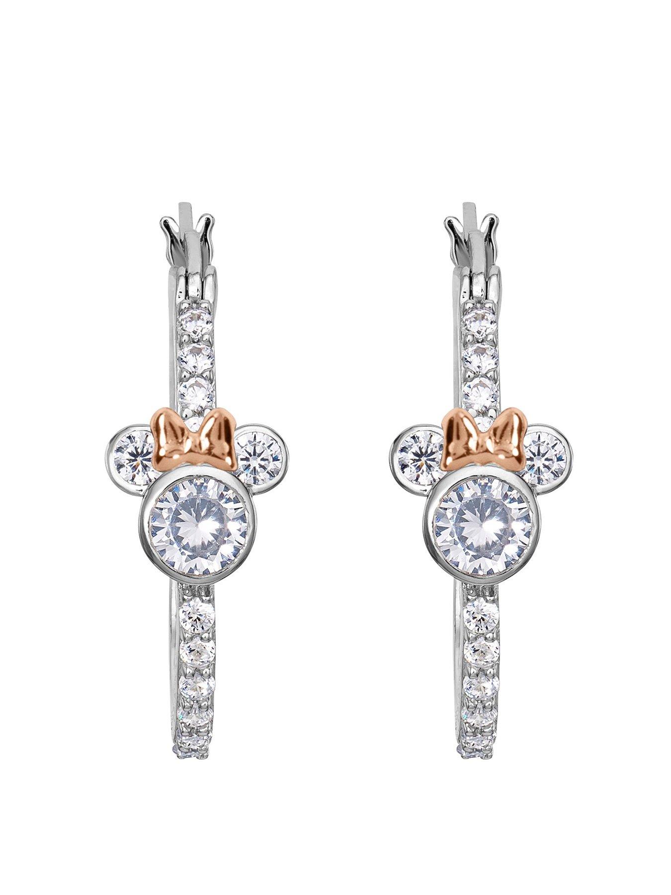 undefined Mickey Mouse Sterling Silver Cubic Zirconia Stone Set Hoop Earrings
