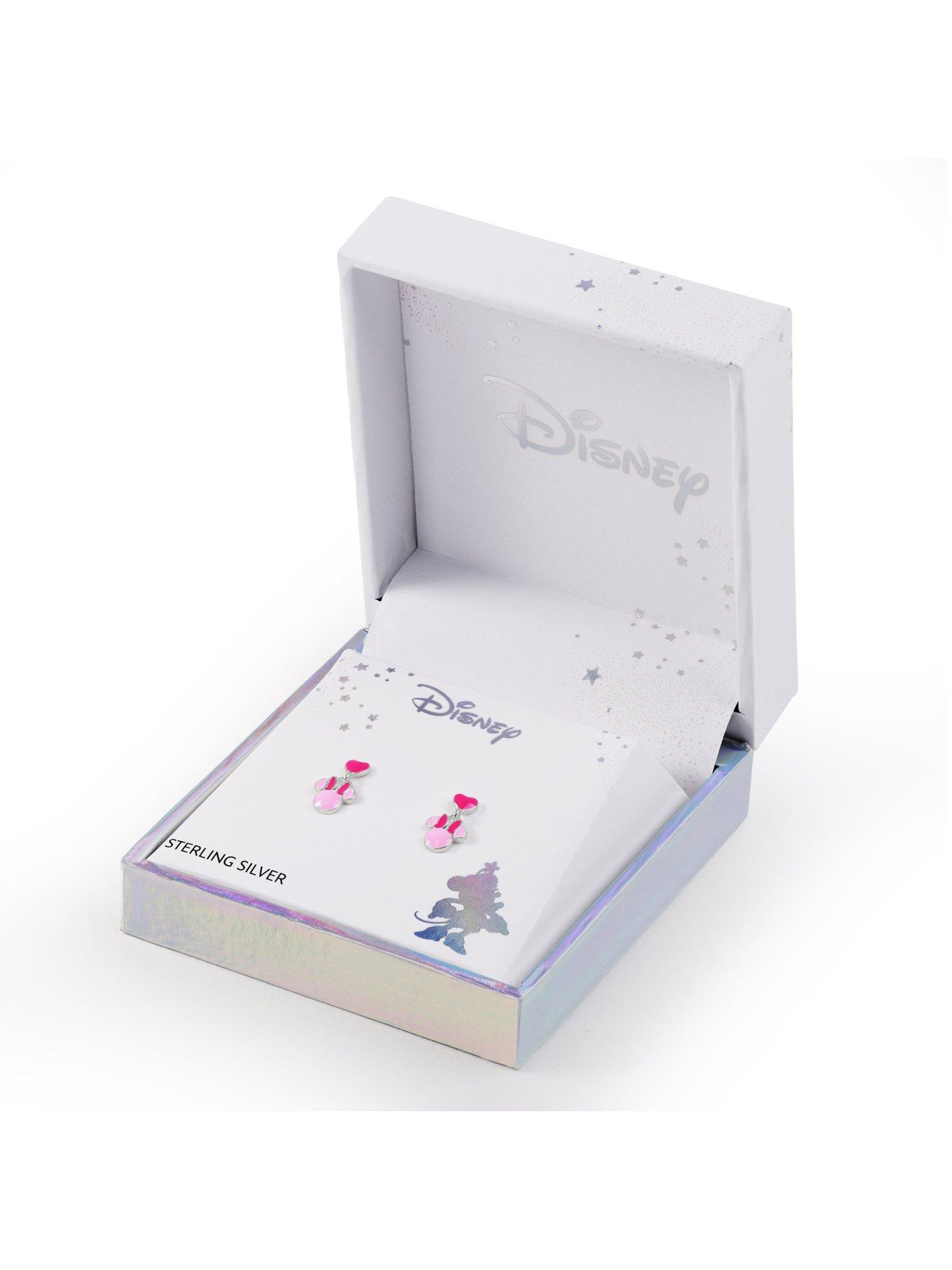 Image 3 of 3 of Disney 925 Sterlling Silver Minnie Mouse Pink Enamel Love Heart Drop Earrings