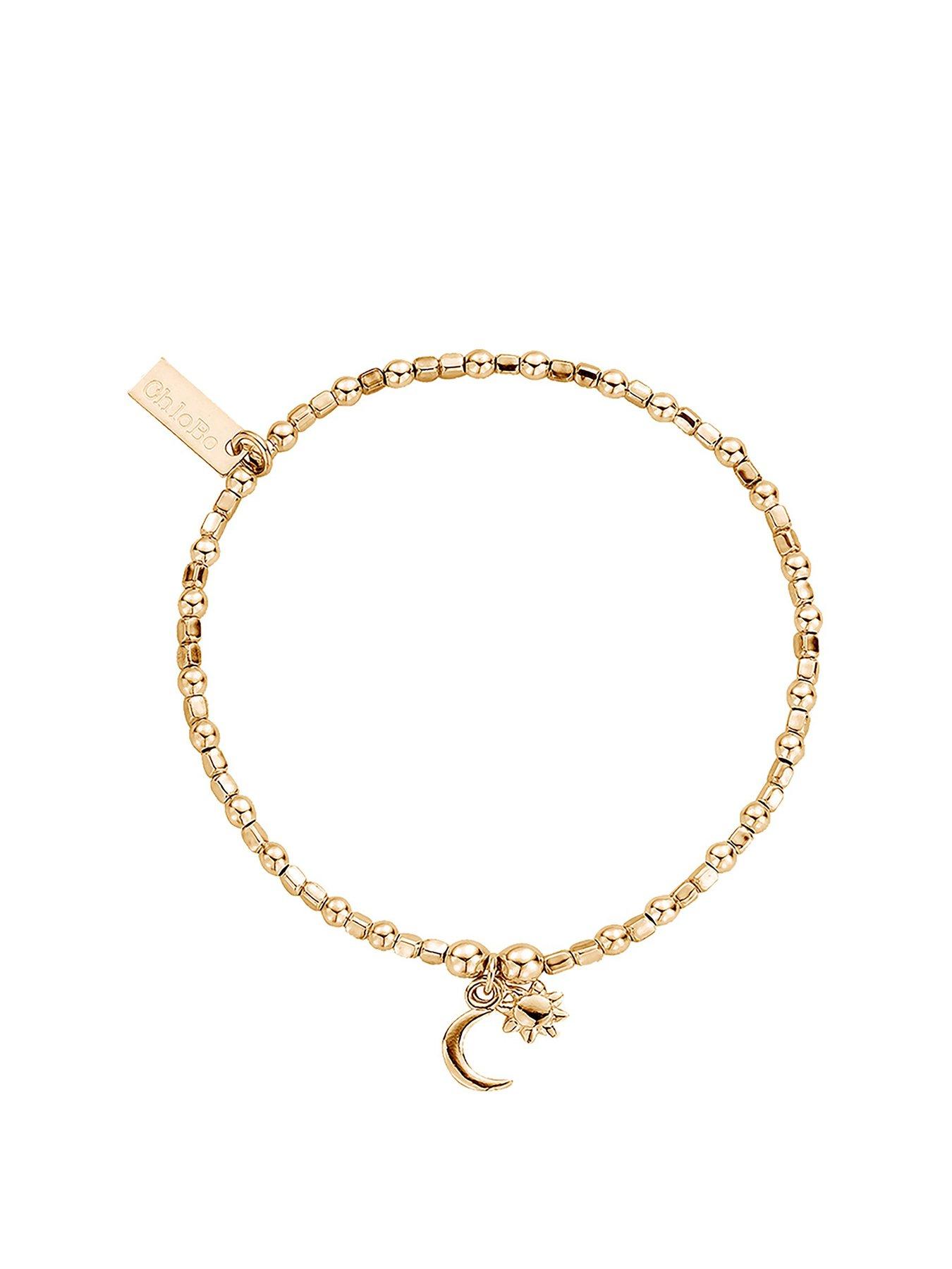 Image of ChloBo Gold Mini Cube Dainty Moon And Sun Bracelet