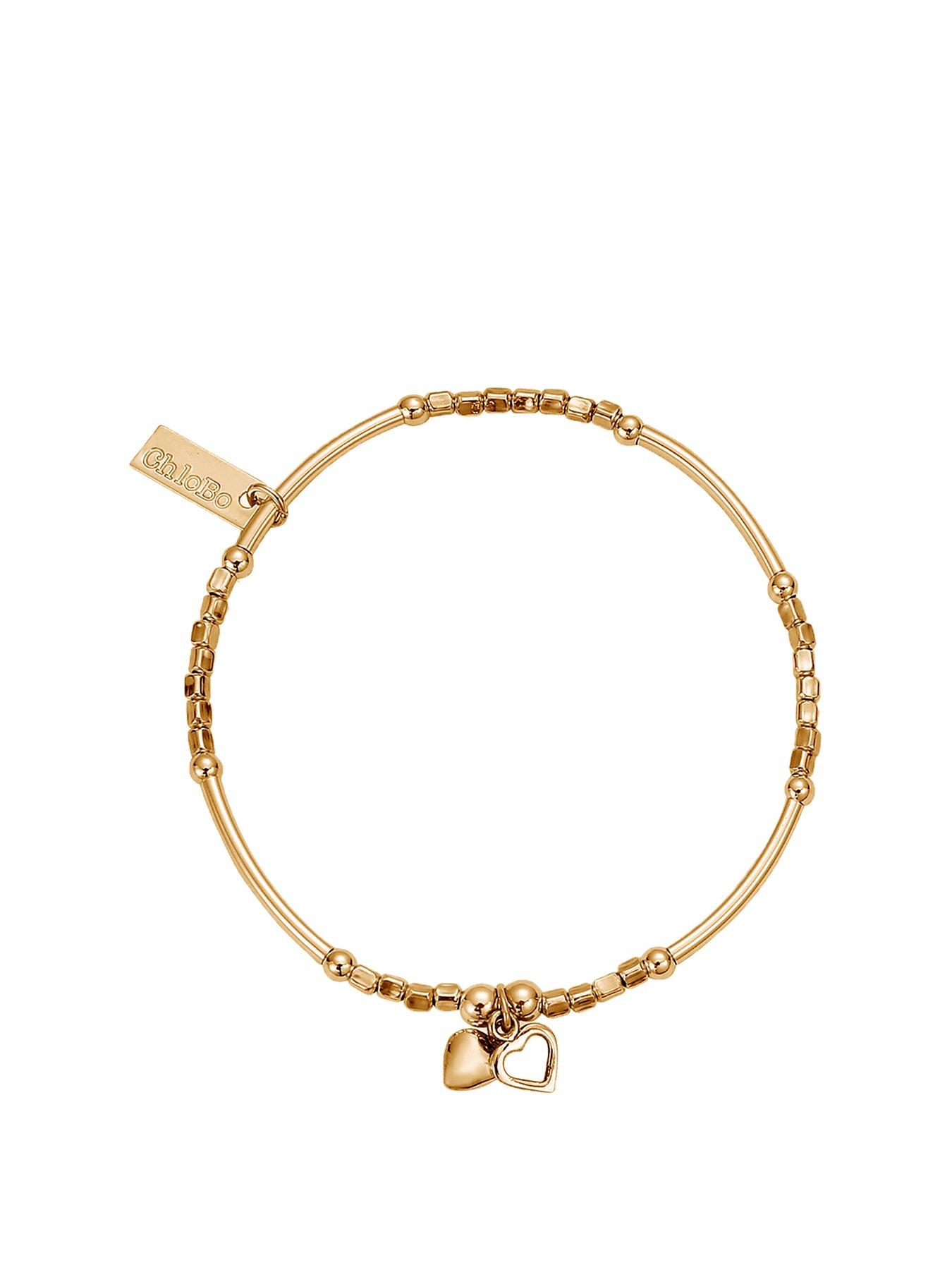 ChloBo Gold Mini Noodle Cube Double Heart Bracelet