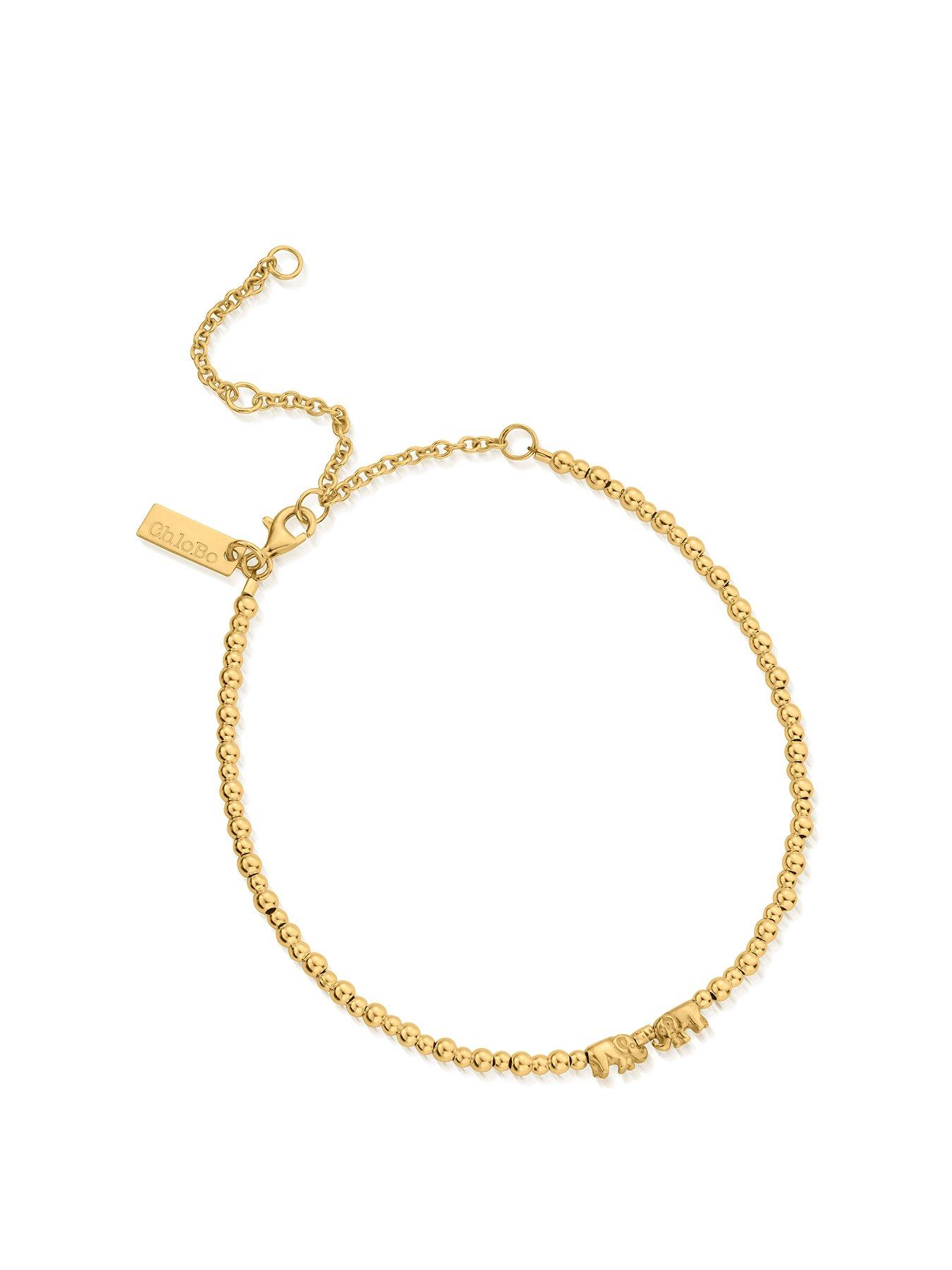 ChloBo Gold Mini Cute Lucky Elephants Anklet