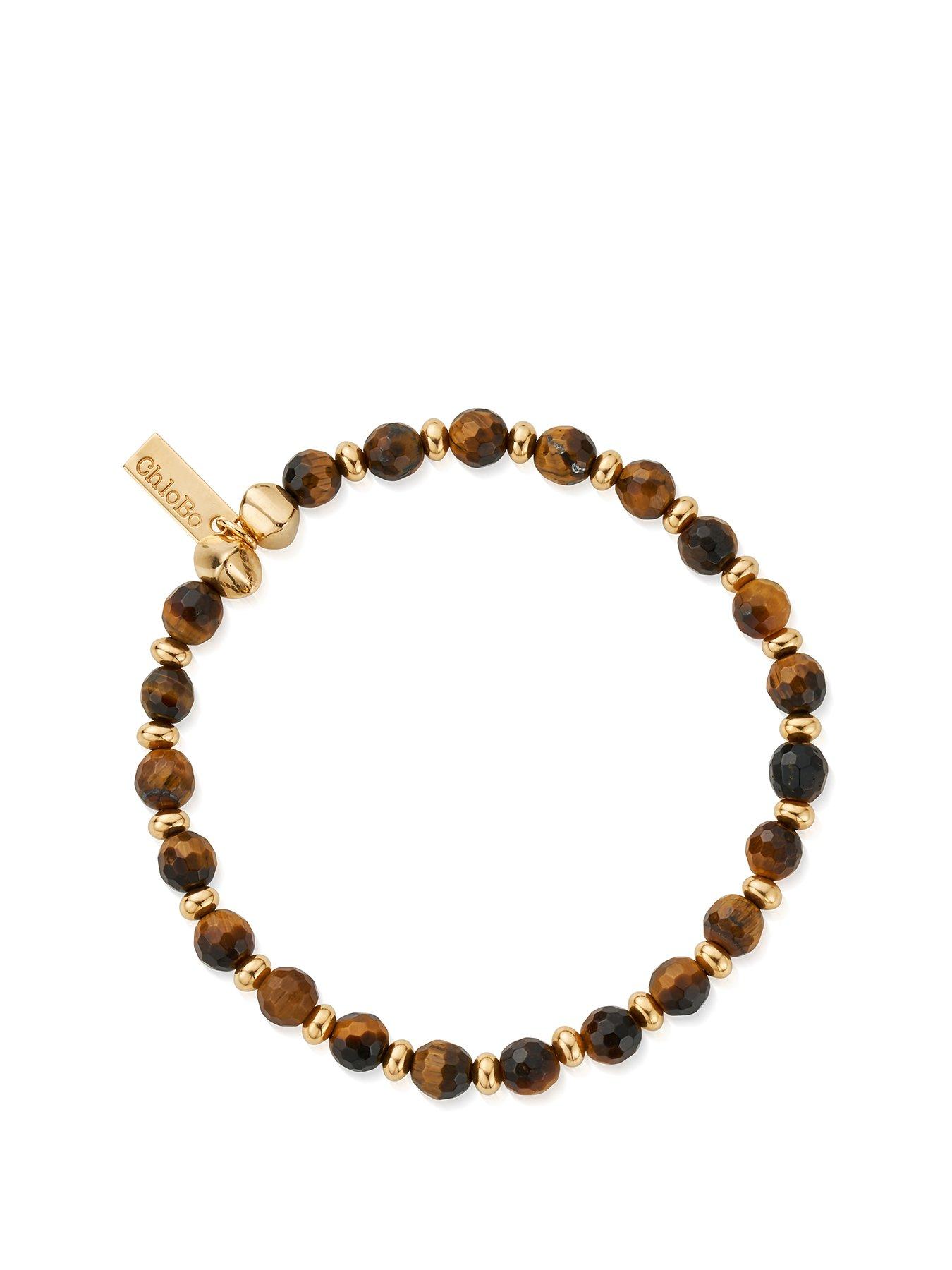 undefined Mens Gold Tigers Eye Slim Round Bracelet