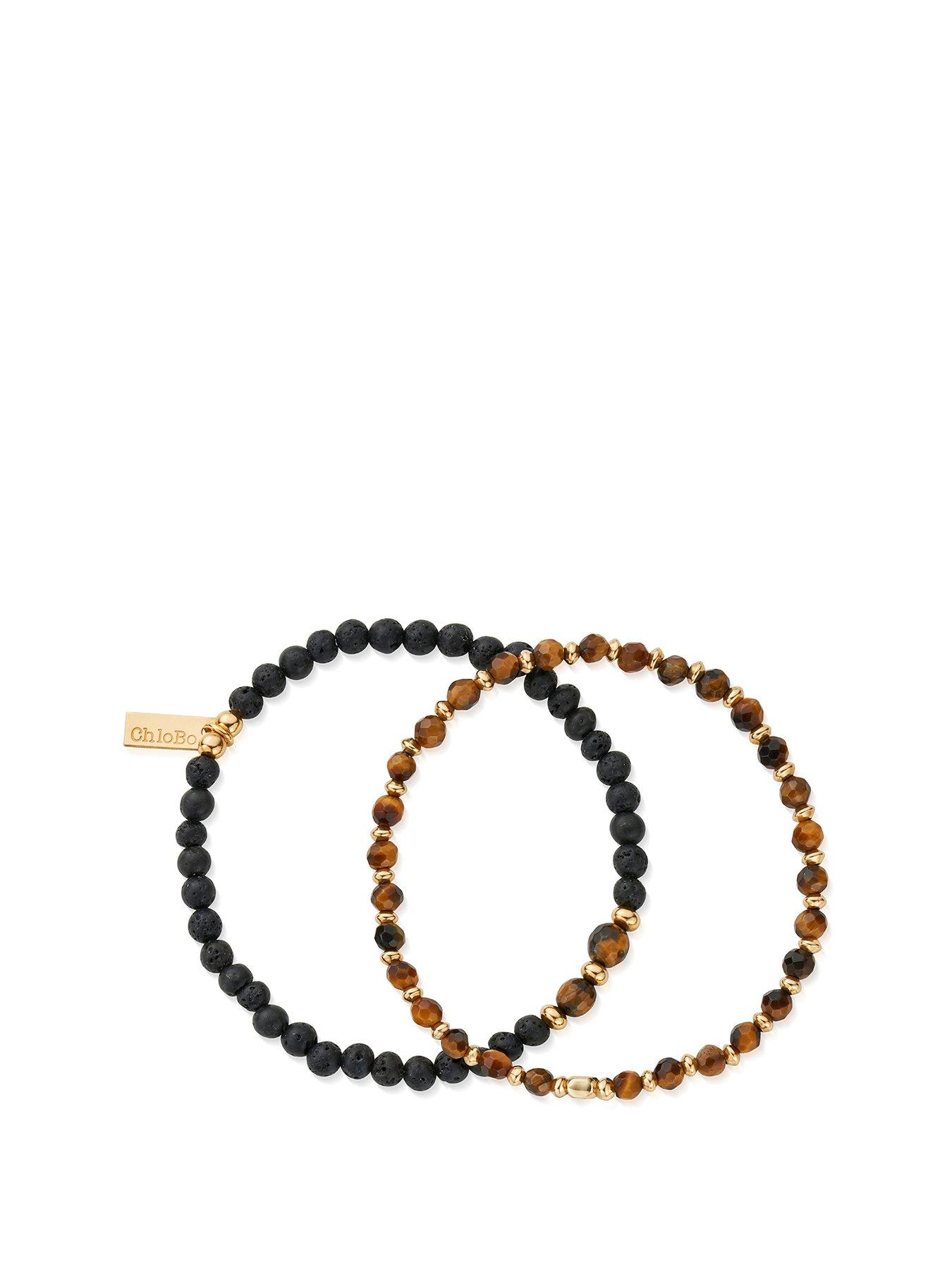 ChloBo Mens Gold Black Lava And Tigers Eye Set Of 2