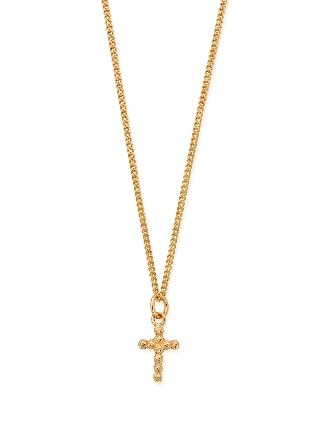undefined Gold Mens Curb Chain Cross Necklace