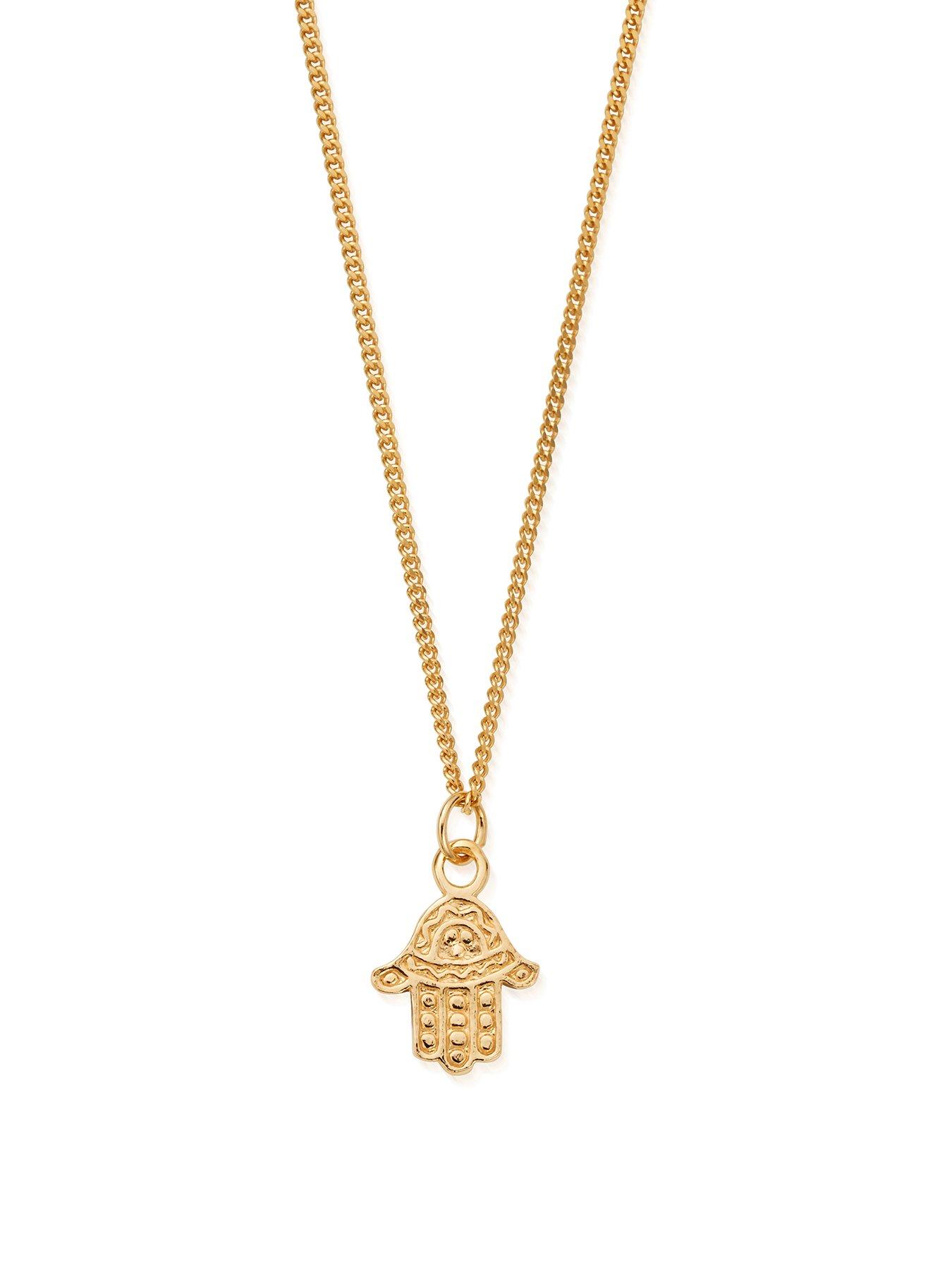 ChloBo Gold Mens Curb Chain Hamsa Necklace