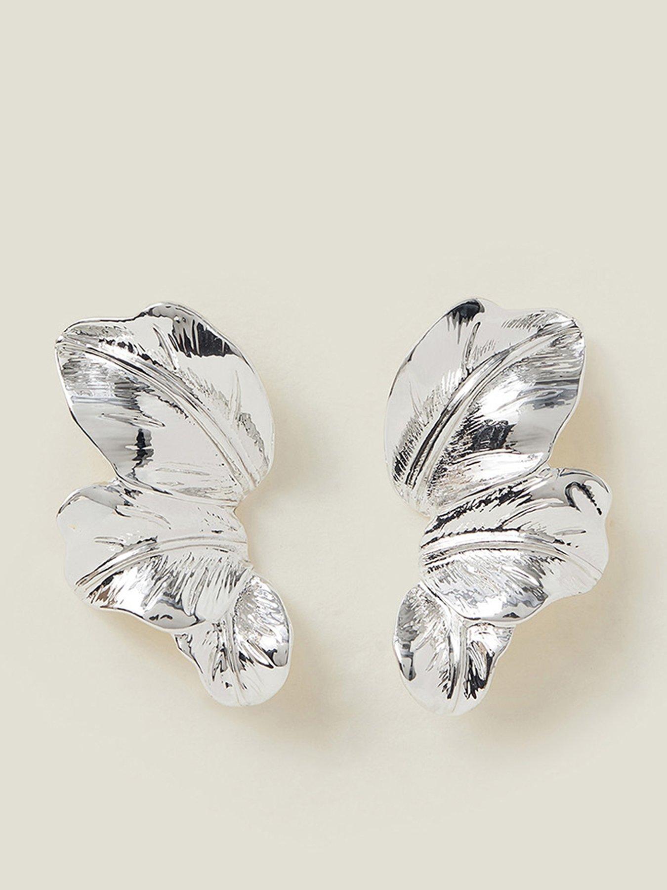 Image 1 of 3 of Accessorize Layered Leaf Drop Earrings Silver