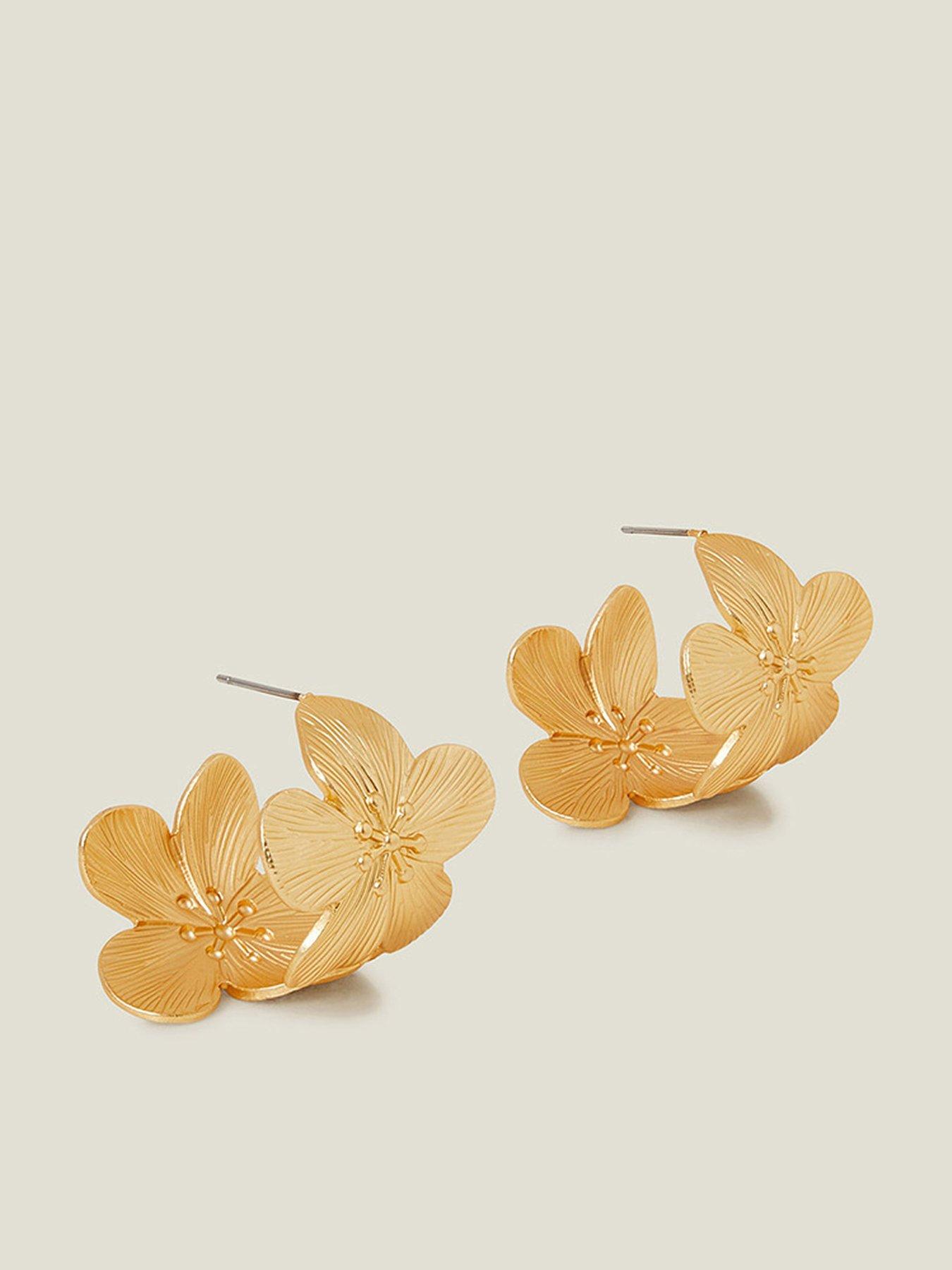 Product photograph of Accessorize Statement Flower Hoop Earrings Gold from very.co.uk