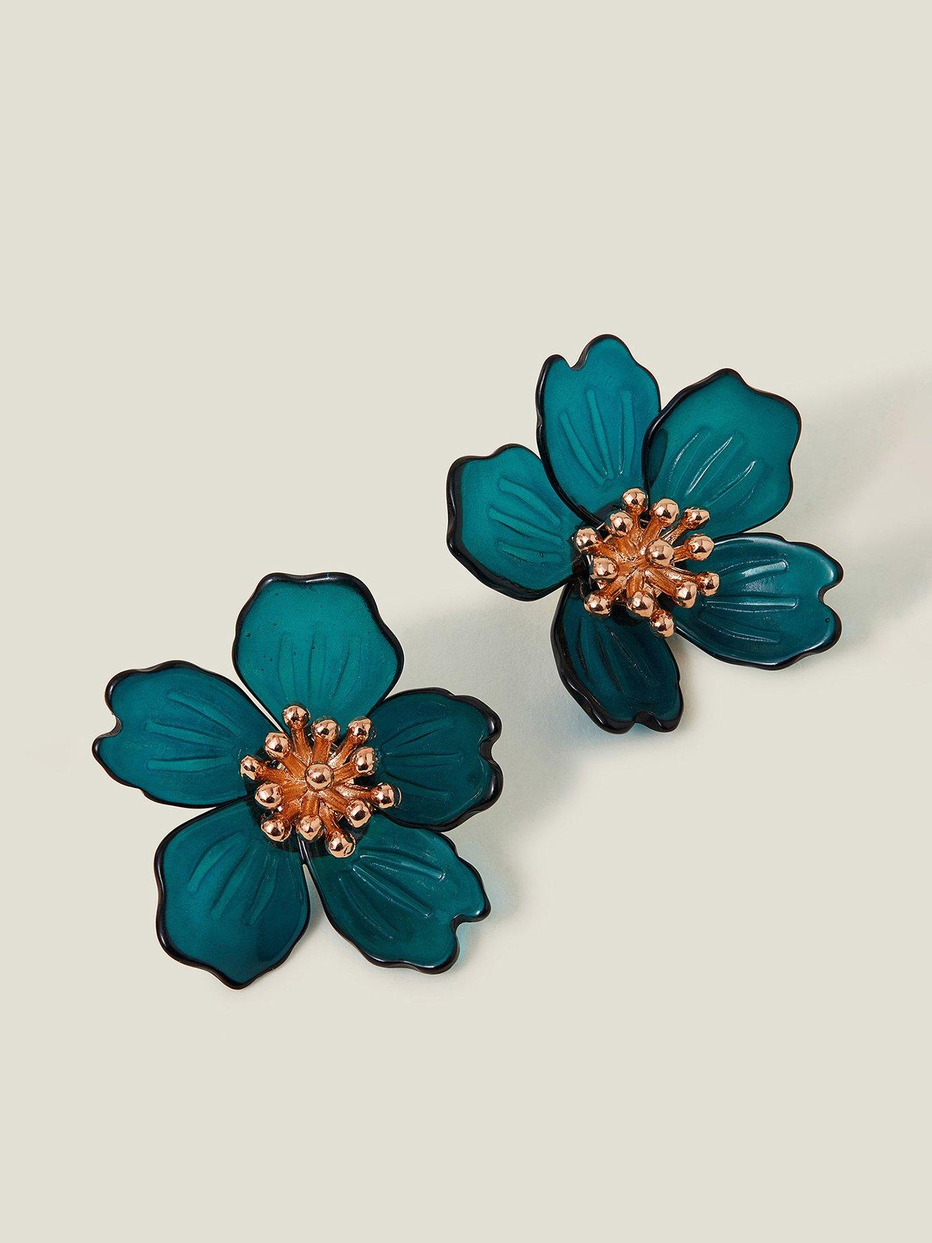 Image 1 of 3 of Accessorize Statement Resin Flower Stud Earrings