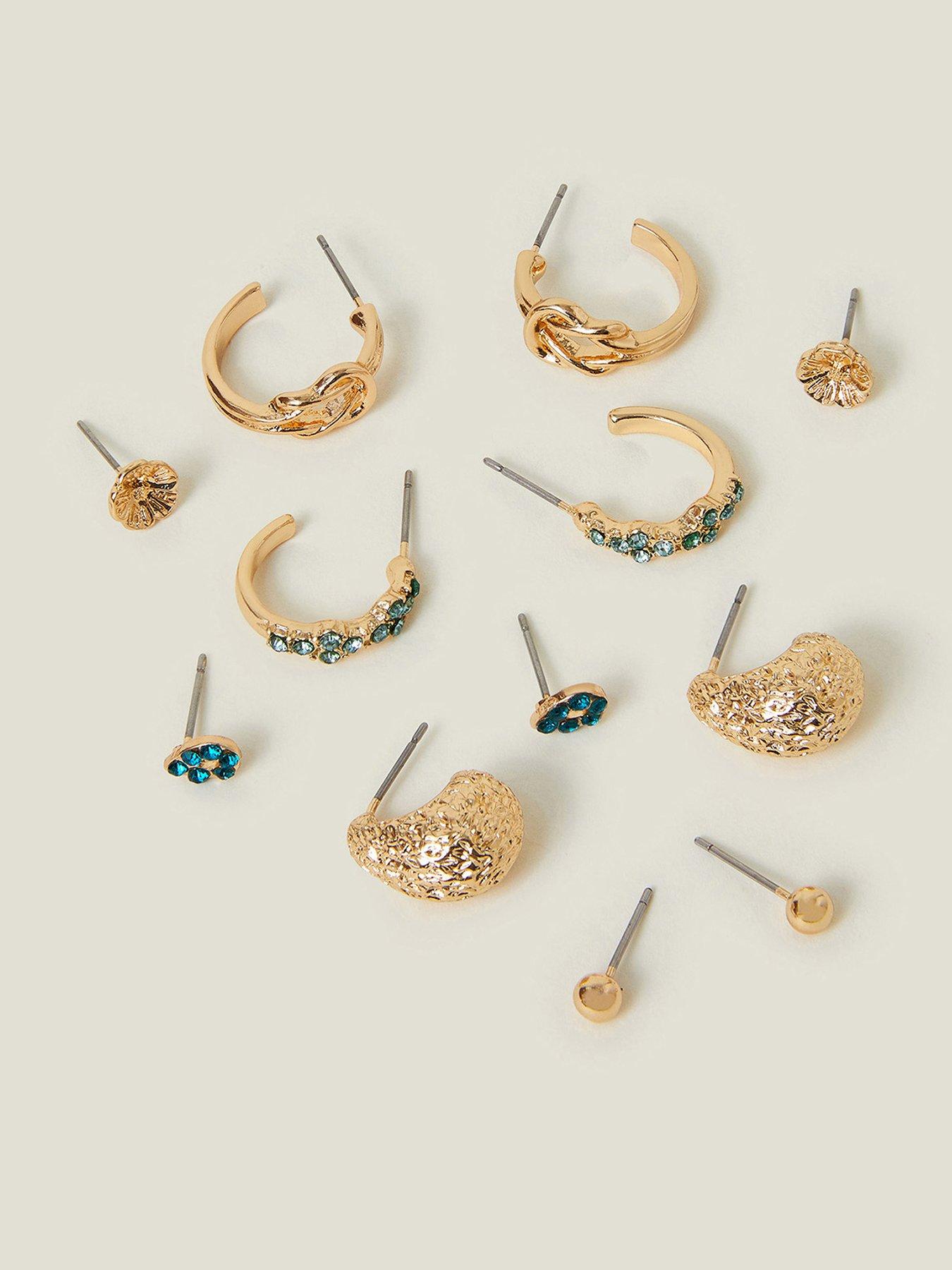 Product photograph of Accessorize 6-pack Gem Textured Stud And Hoop Earrings from very.co.uk
