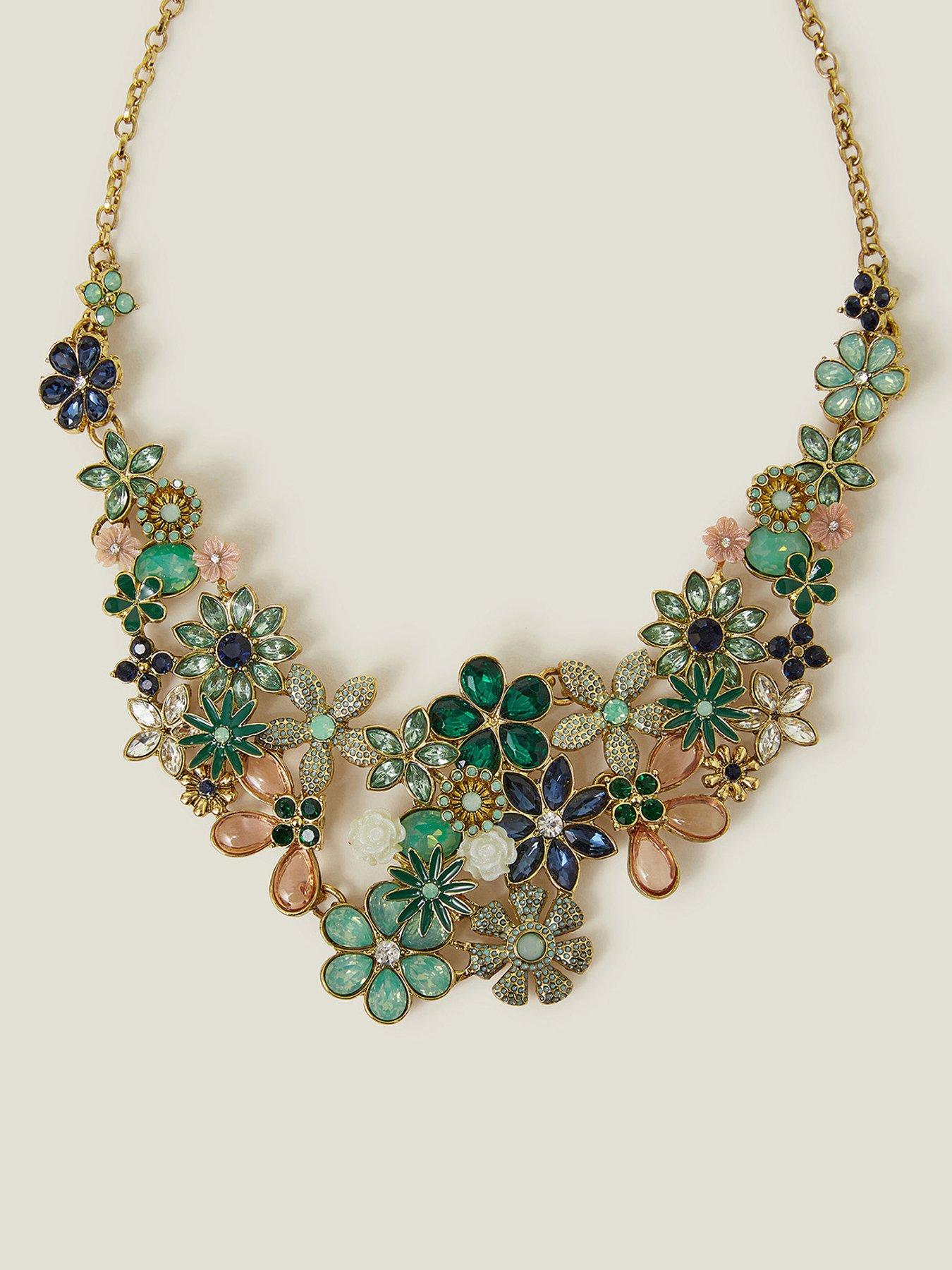 Image 3 of 3 of Accessorize Gem Flower Statement Necklace