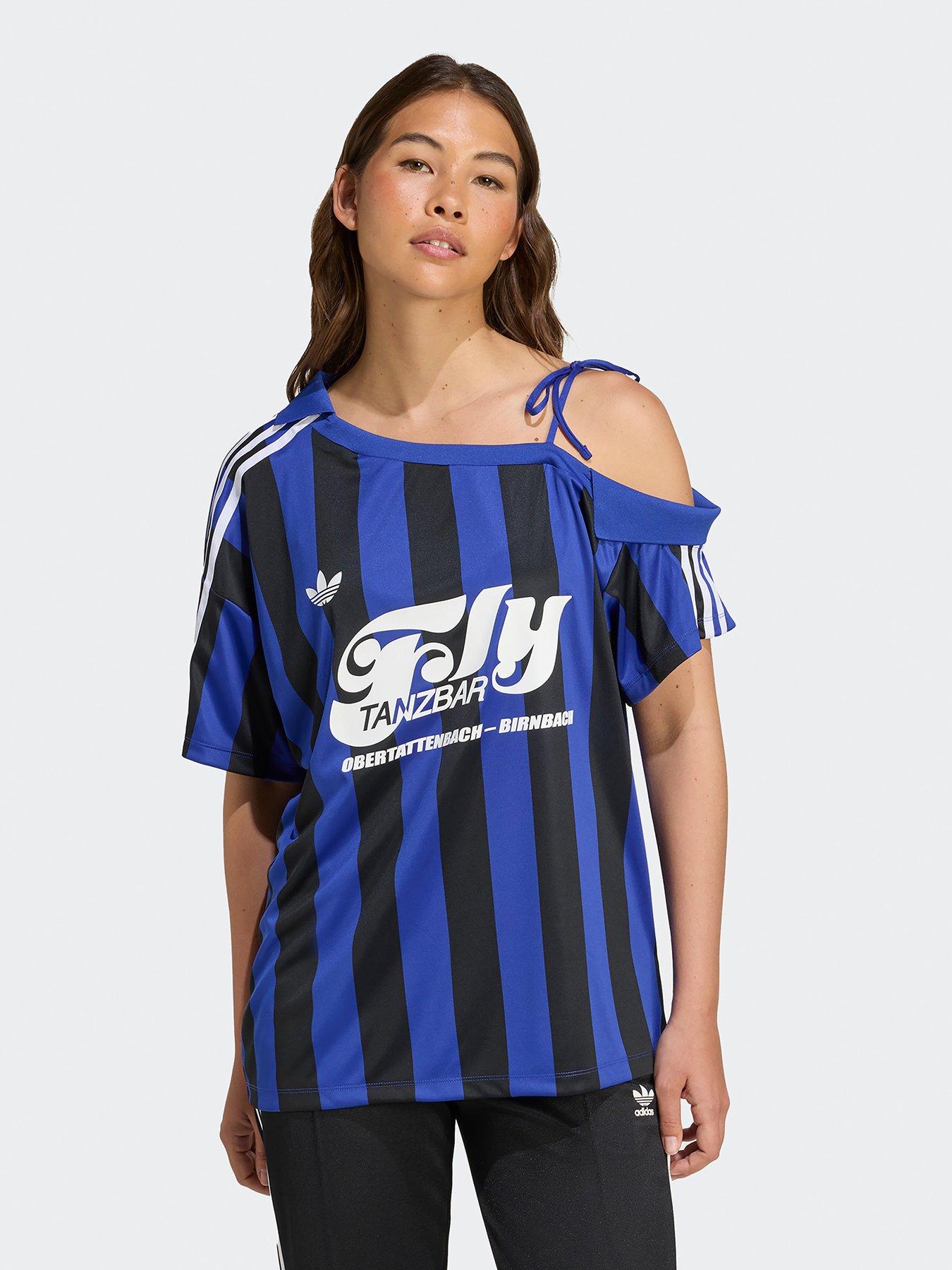 adidas Originals Womens Soccer Summer Off Shoulder Jersey, Blue, Size S, Women