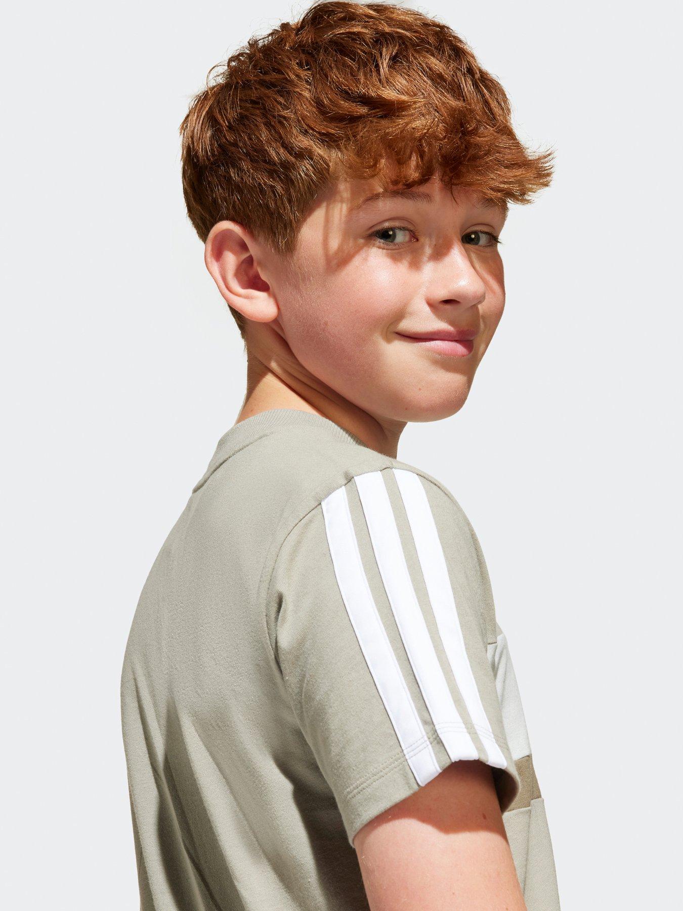 Image 5 of 5 of adidas Sportswear Junior Boys Seasonal Essentials Tiberio 3-Stripes T-Shirt - Green