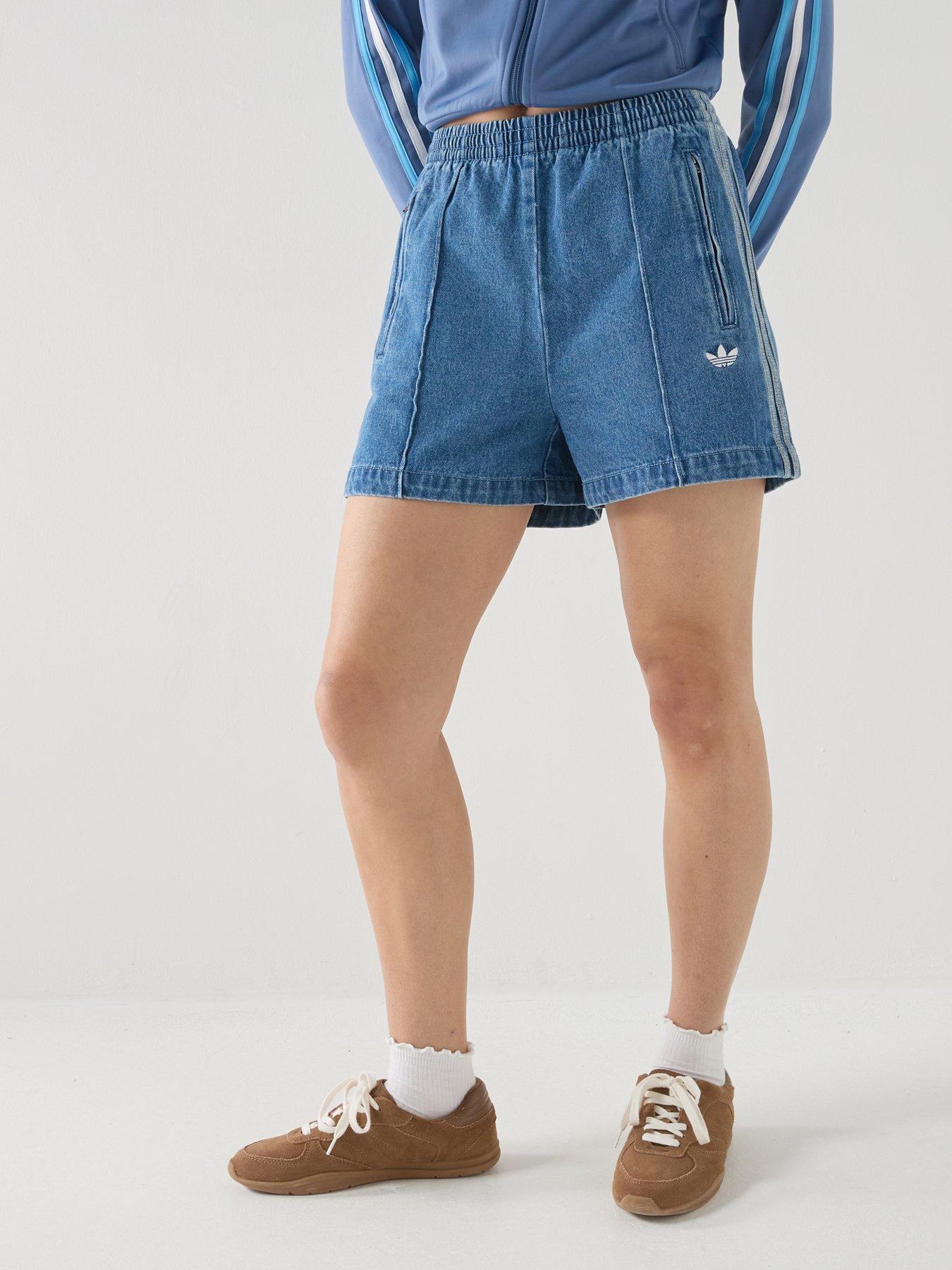 adidas Originals Women's Adicolor Denim Firebird Shorts, Indigo Denim, Size Xs, Women