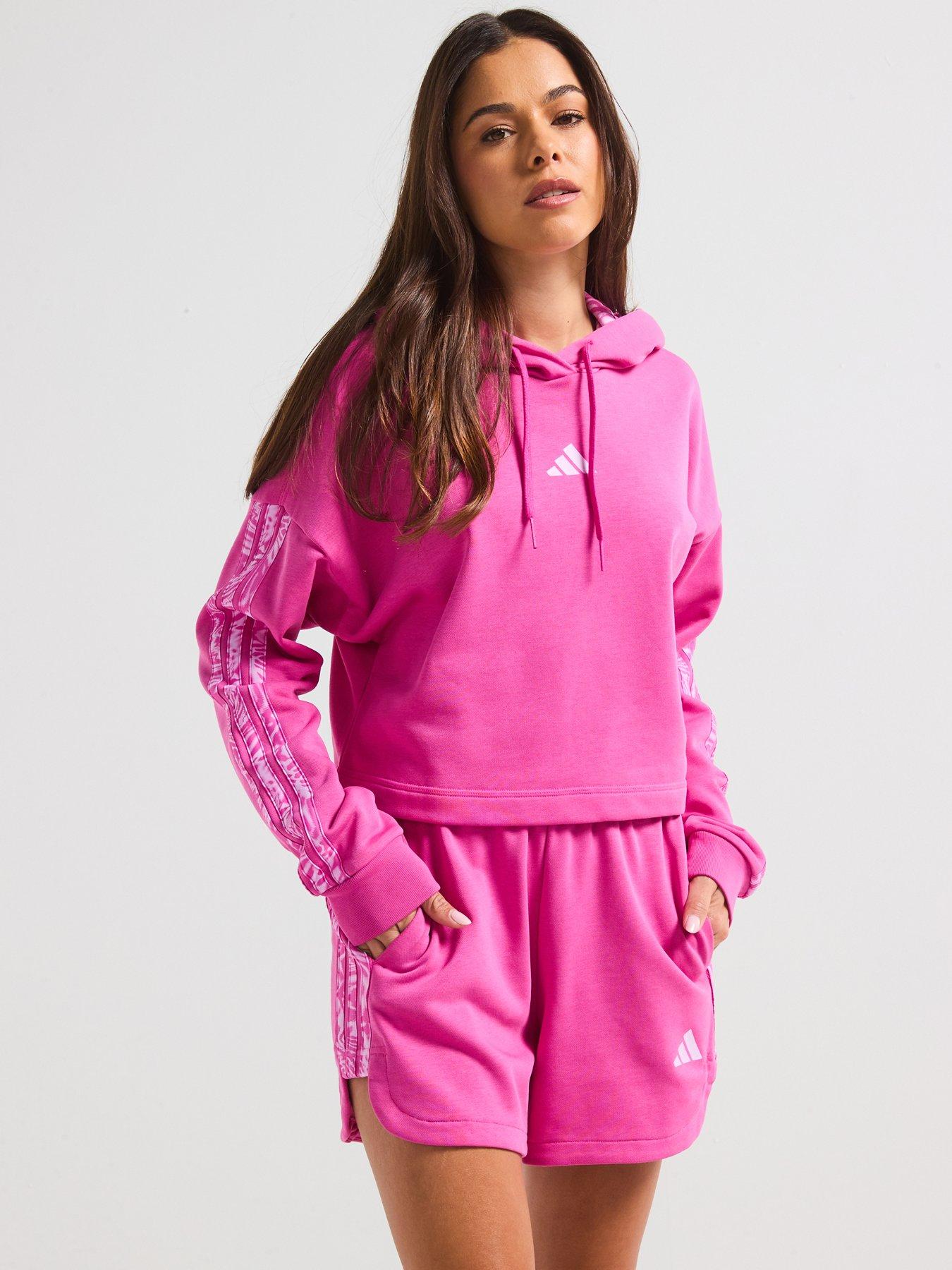 undefined Women's Essentials 3-Stripes Print French Terry Hoodie - Pink