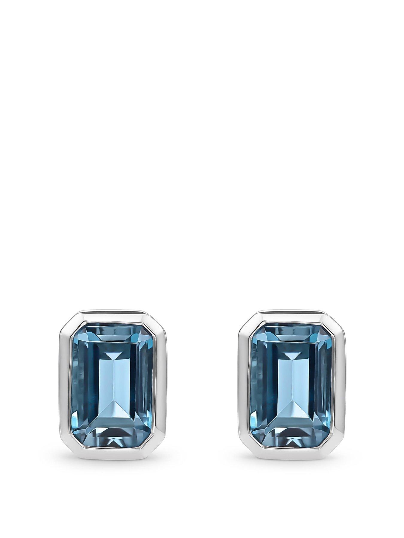 undefined 9ct White Gold Blue Topaz Earrings