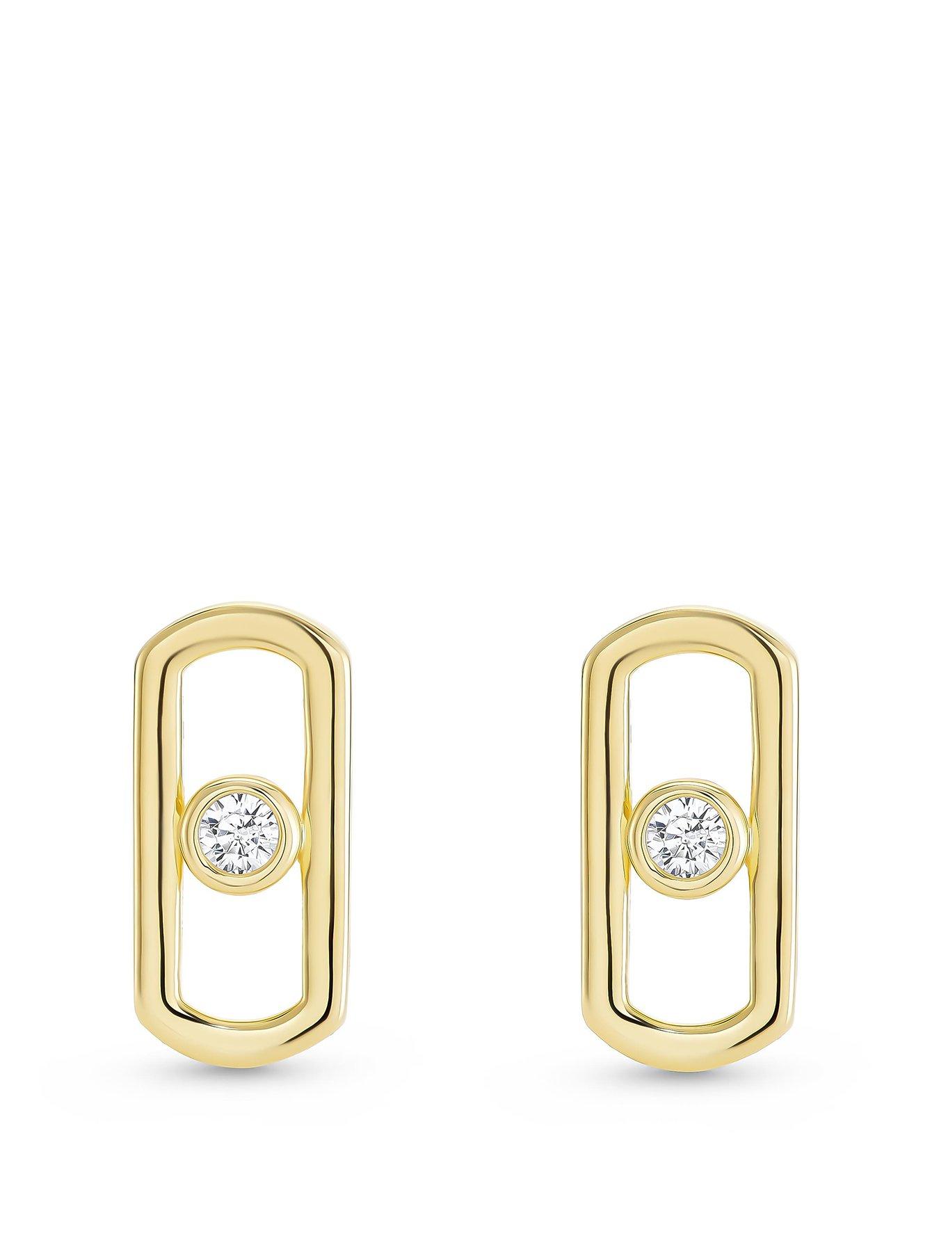 undefined Yellow Gold Plated Cubic Zirconia Stud Earrings