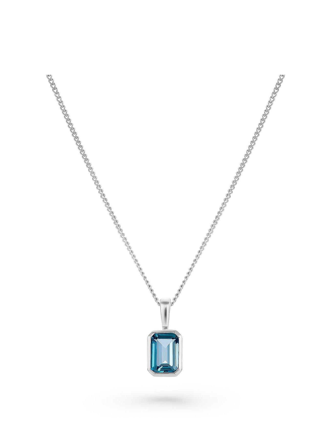 Beaverbrooks 9ct White Gold Blue Topaz Pendant