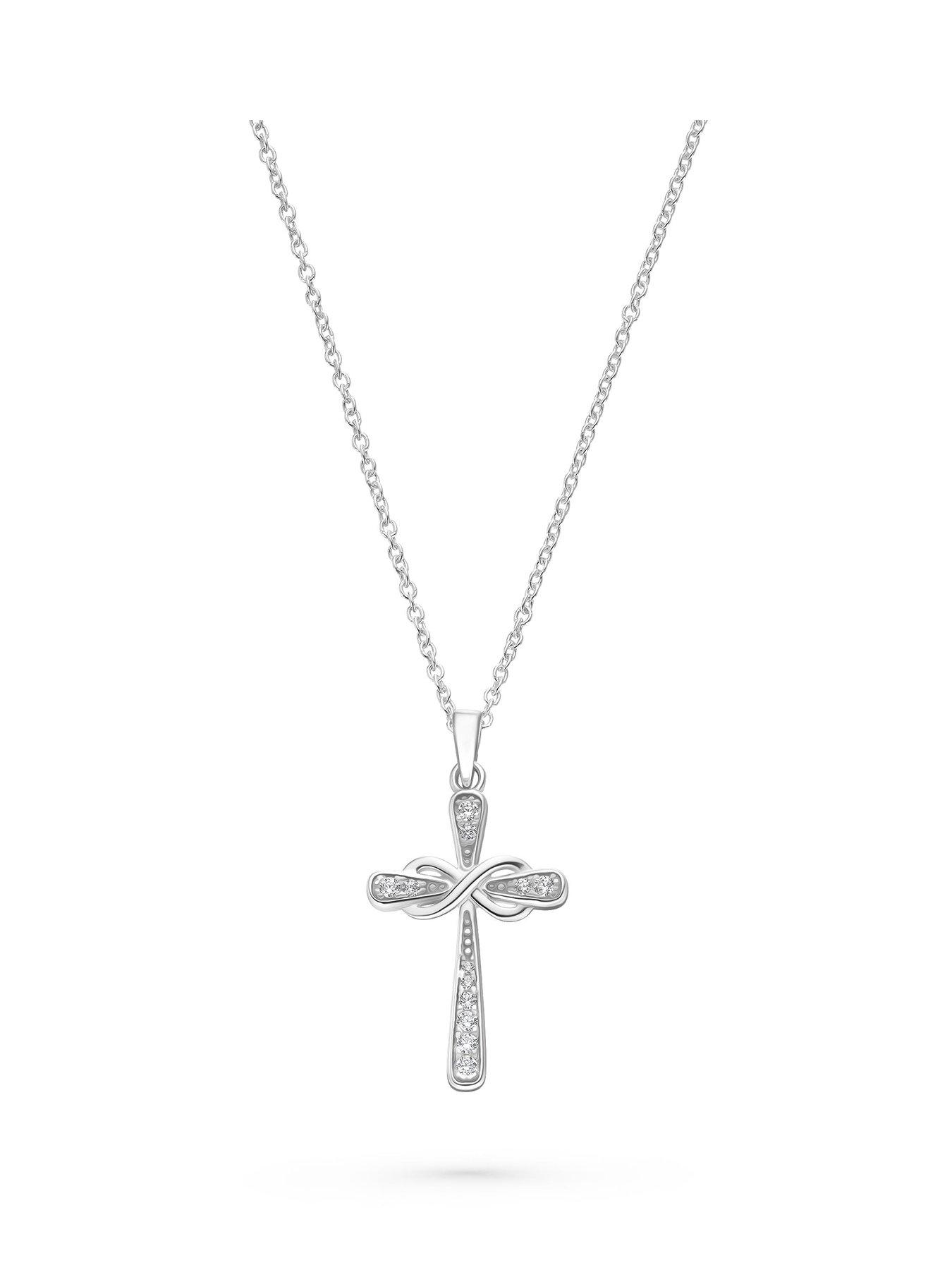 Beaverbrooks Silver Cubic Zirconia Infinity Cross Pendant